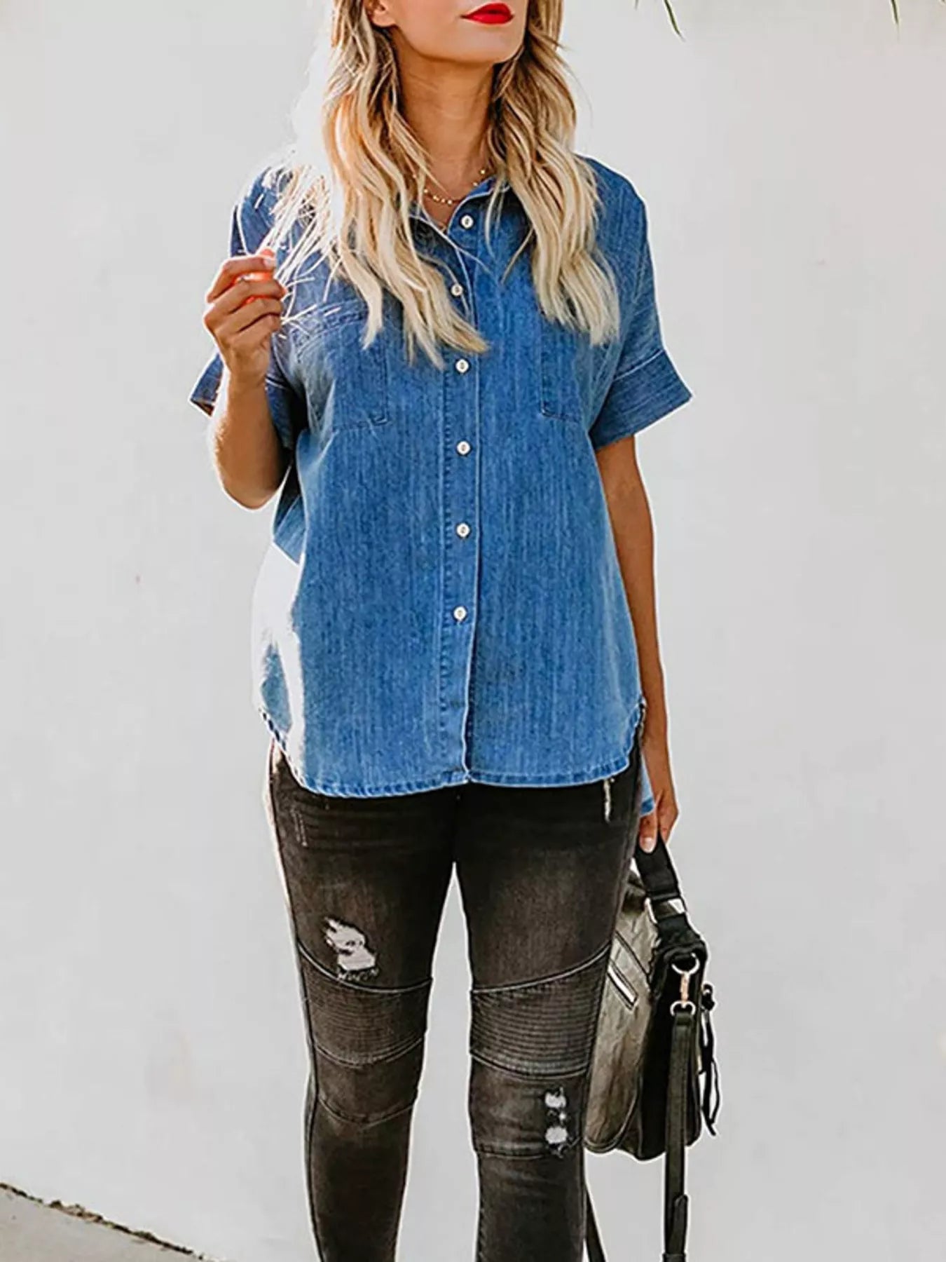 Casual Short Sleeve Denim Shirt