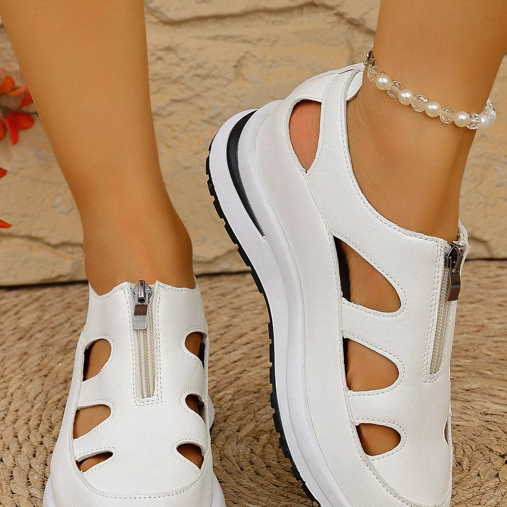Cutout Zipper Wedge Sneakers