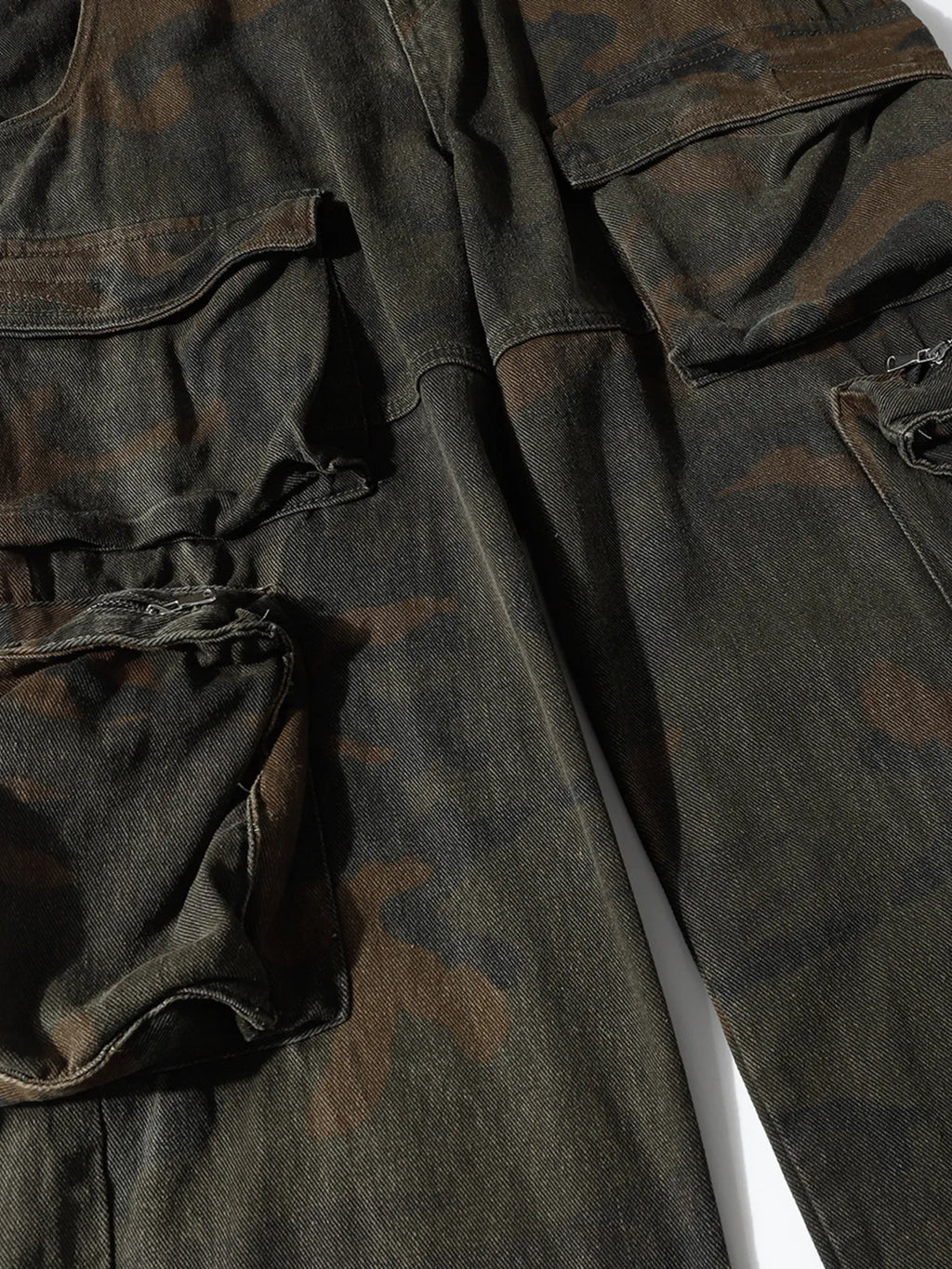Men's Vintage Camo Cargo Wide Leg Jeans