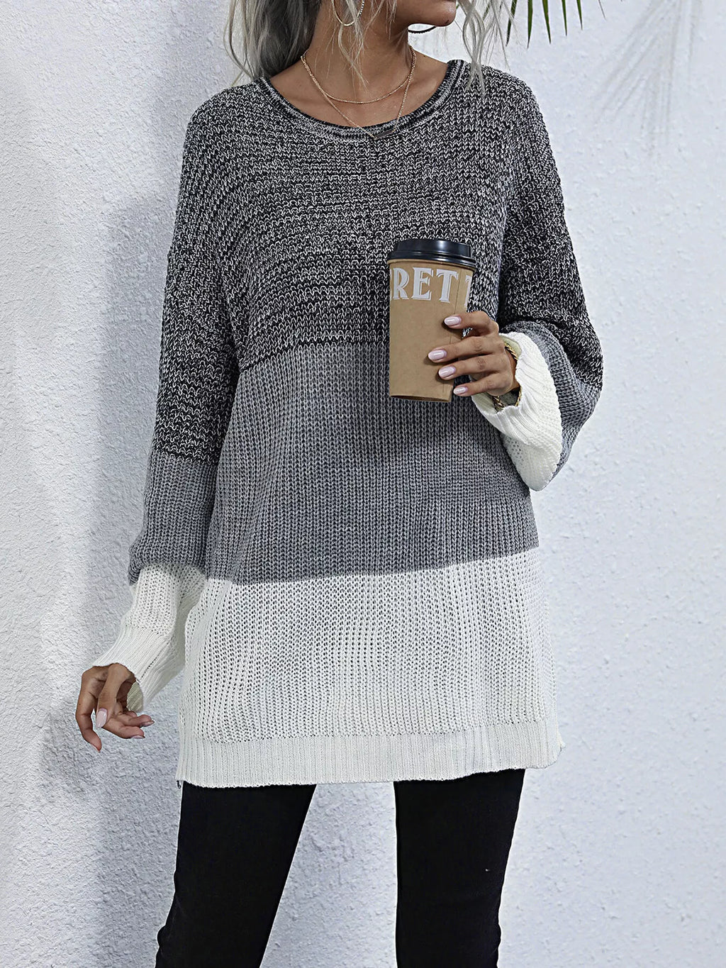 Color Block Round Neck Oversized Sweater