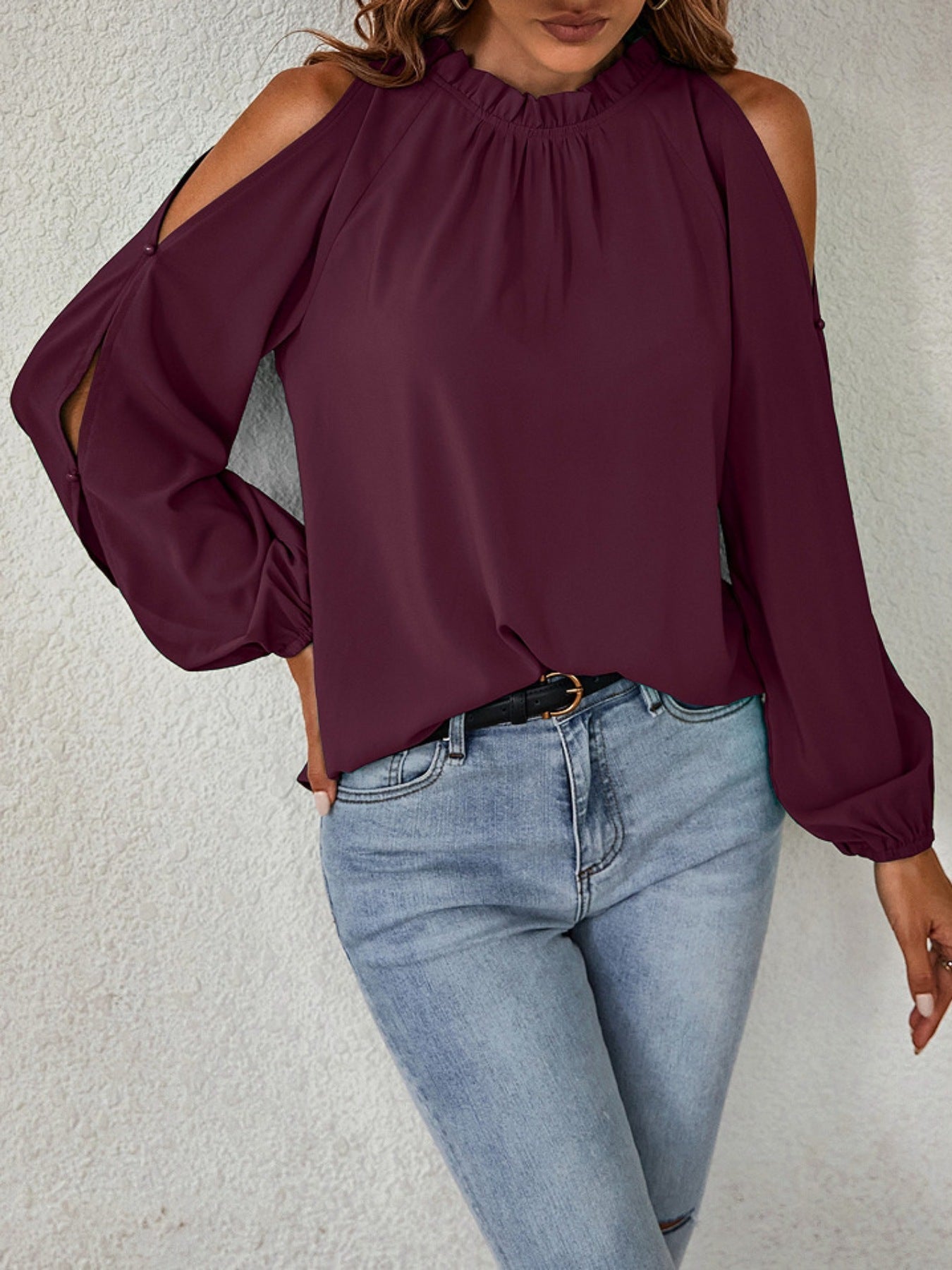 Cold Shoulder Frill Neck Blouse