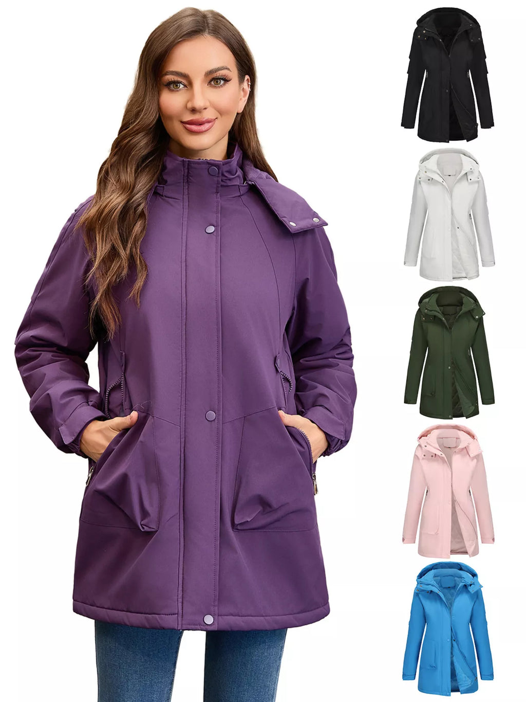 Full Size Hooded Mid-Length Windproof Outerwear Plus Size