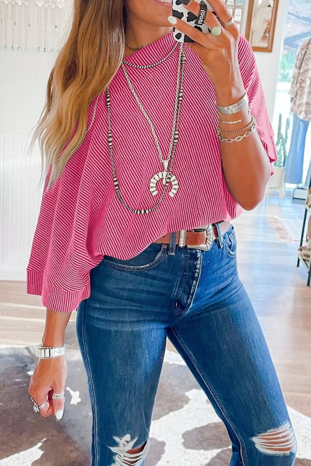 Ribbed Knit Off-Shoulder Blouse