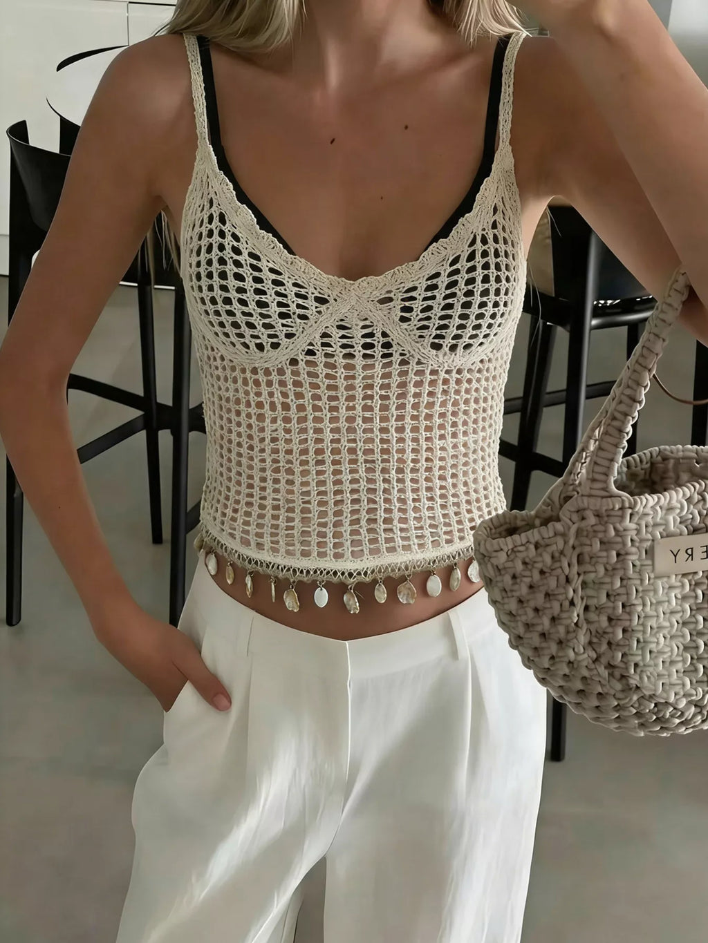 Crochet Knit Shell Hem Cami