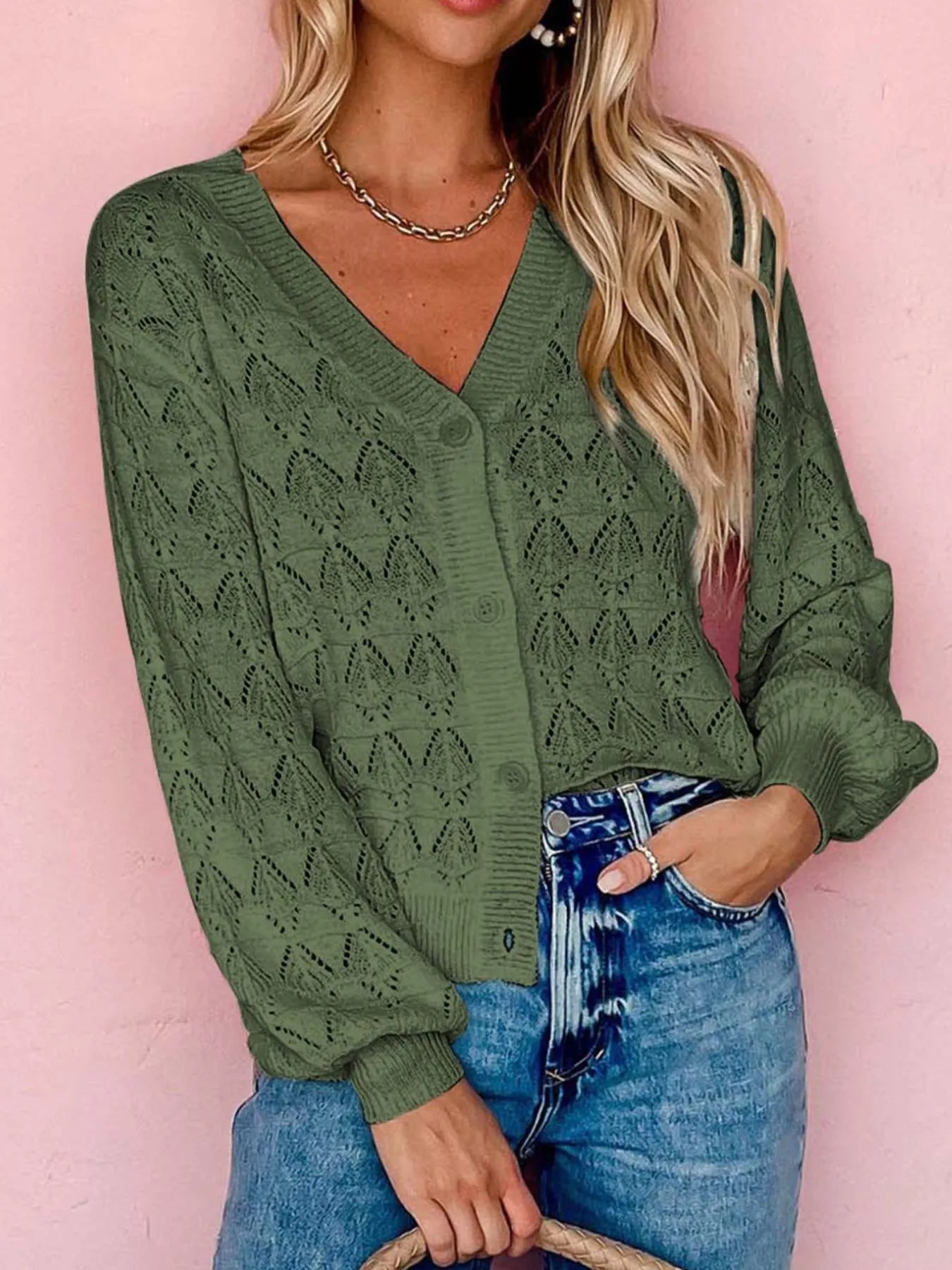 Openwork Button Up Cardigan