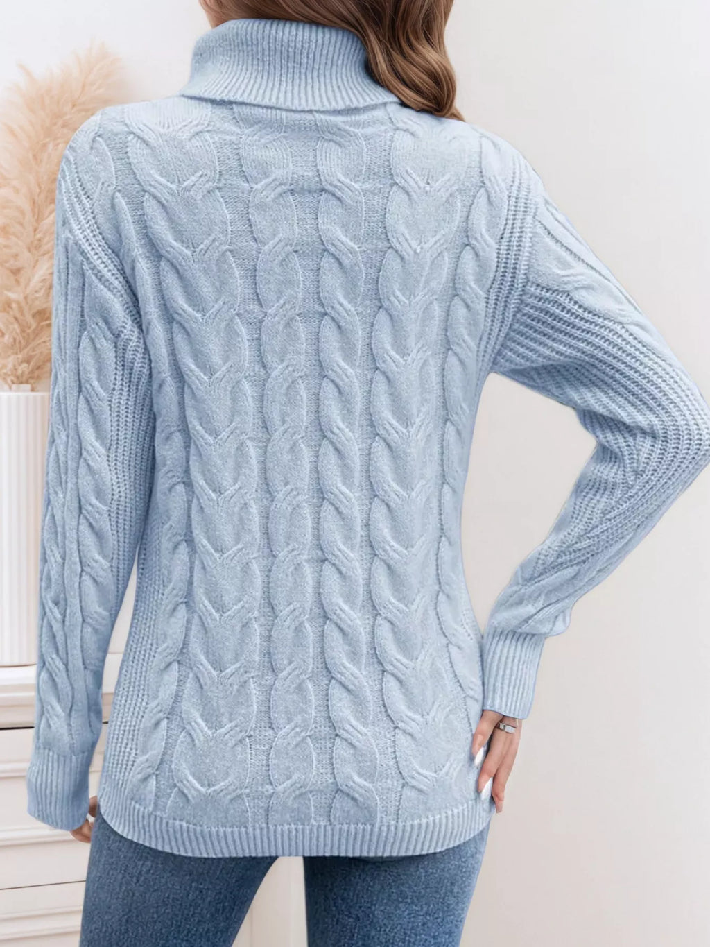 Cable Knit Turtleneck Long Sleeve Sweater