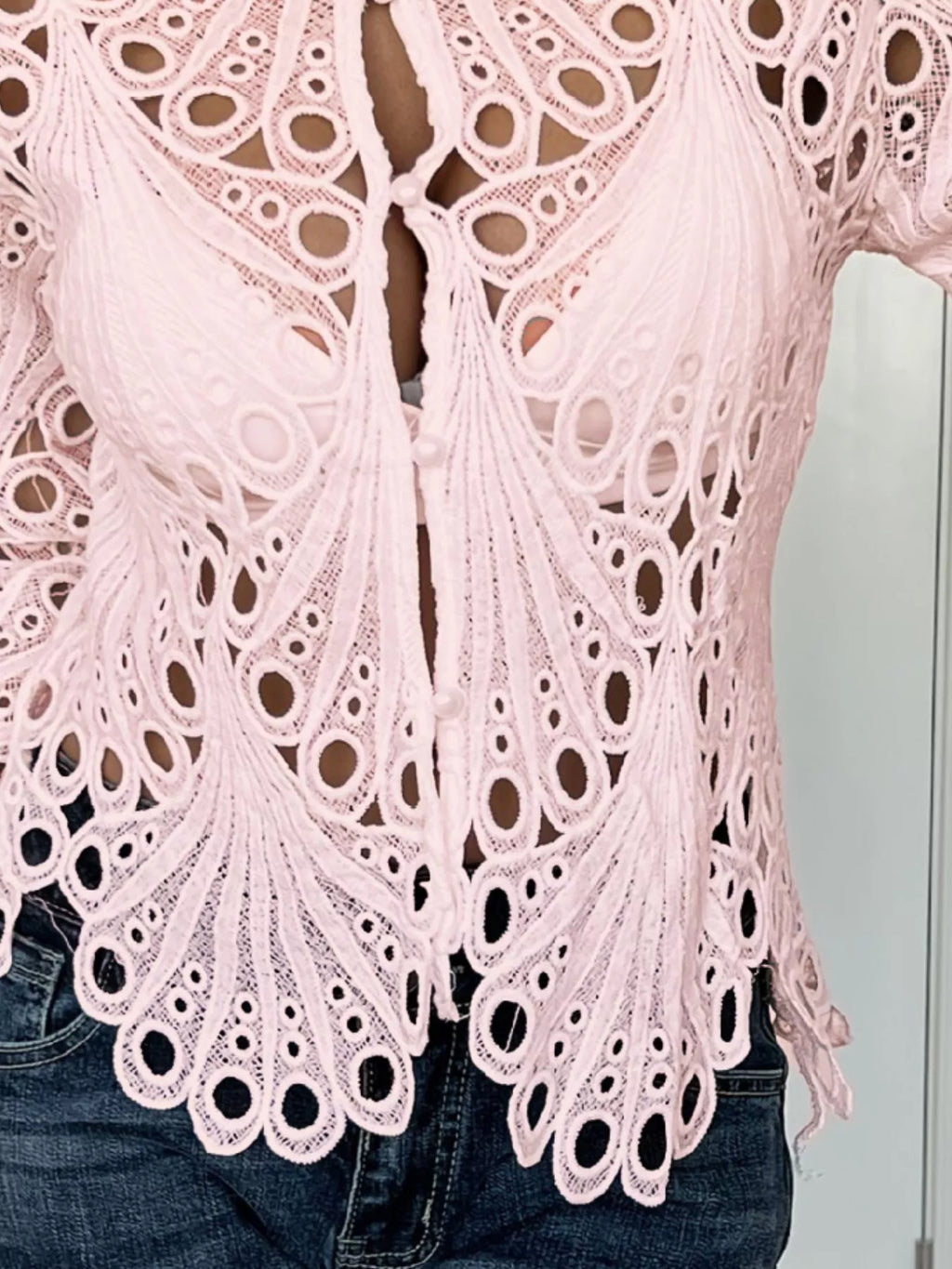 Lace Button Up Long Sleeve Shirt