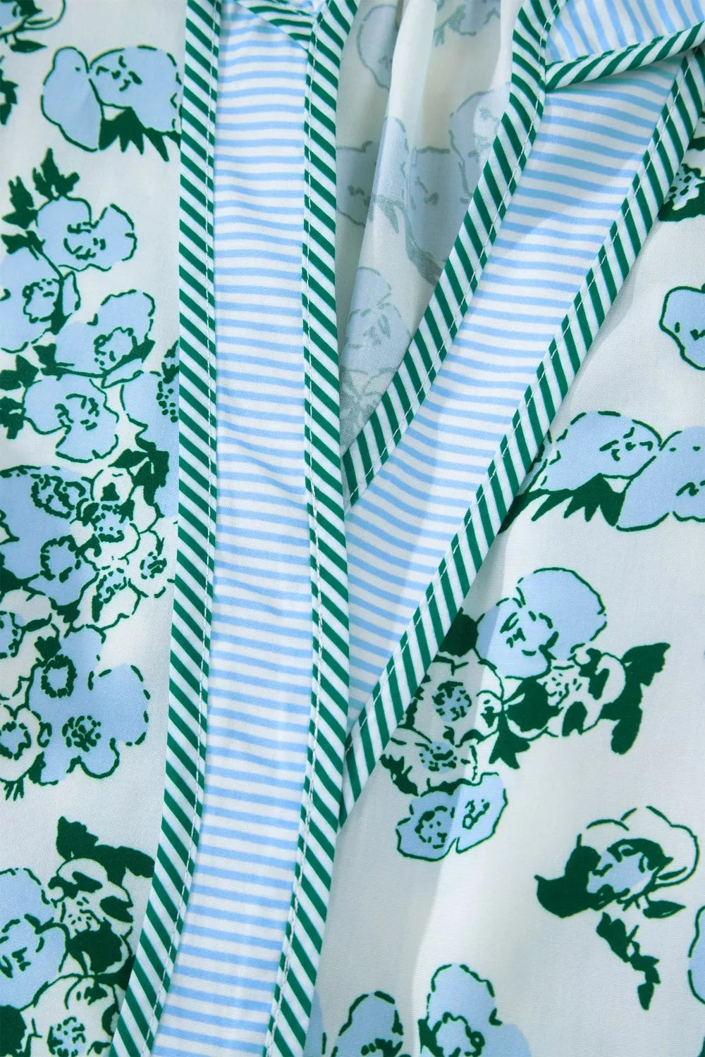 Floral Meets Stripes V Neck Flutter Sleeve Blouse