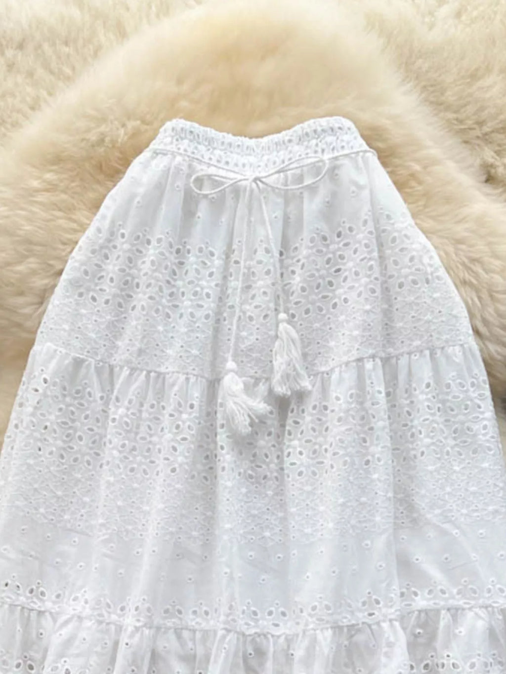 Eyelet Tiered Maxi Skirt