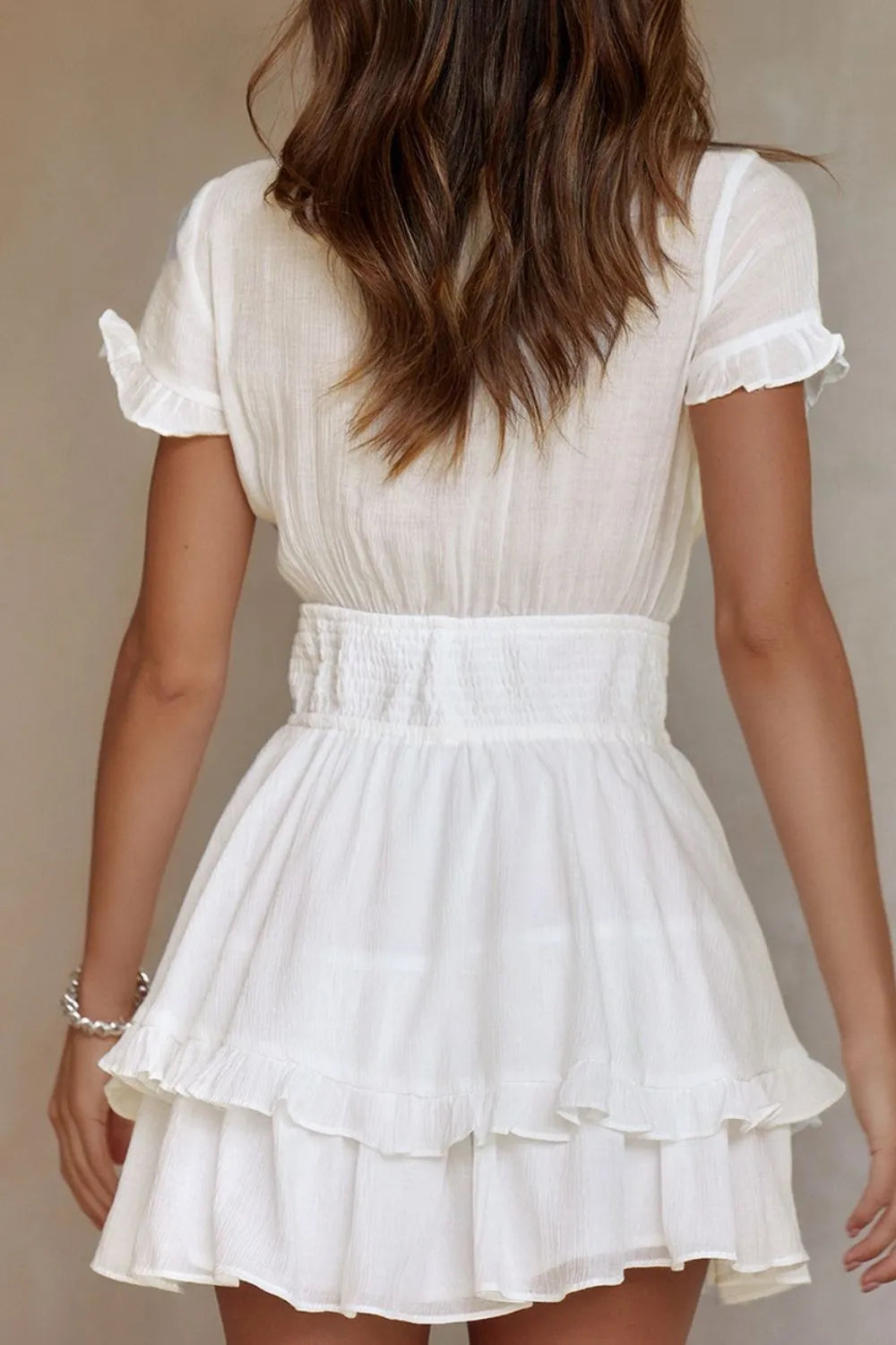 Tie-Front Mini Dress with Smocked Waist