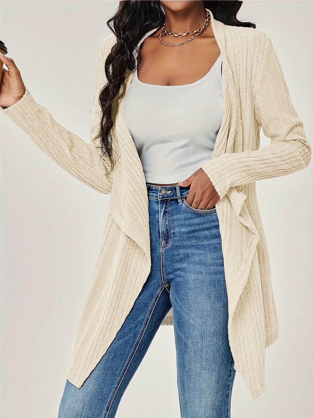 Ribbed Knit Open Front Cardigan