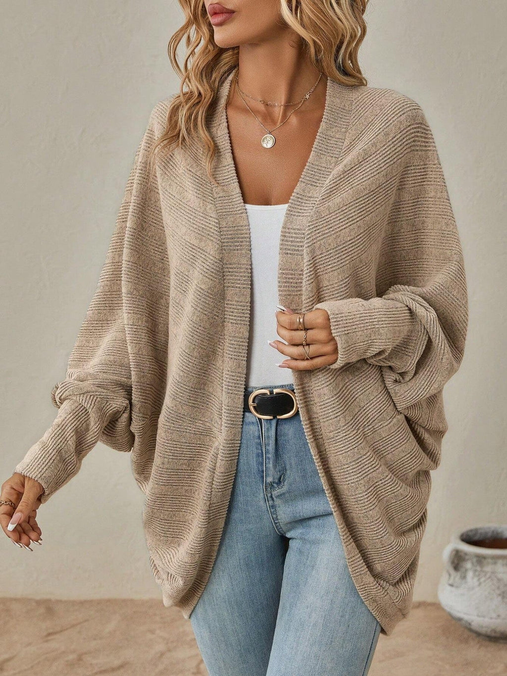 Open Front Batwing Sleeve Cardigan