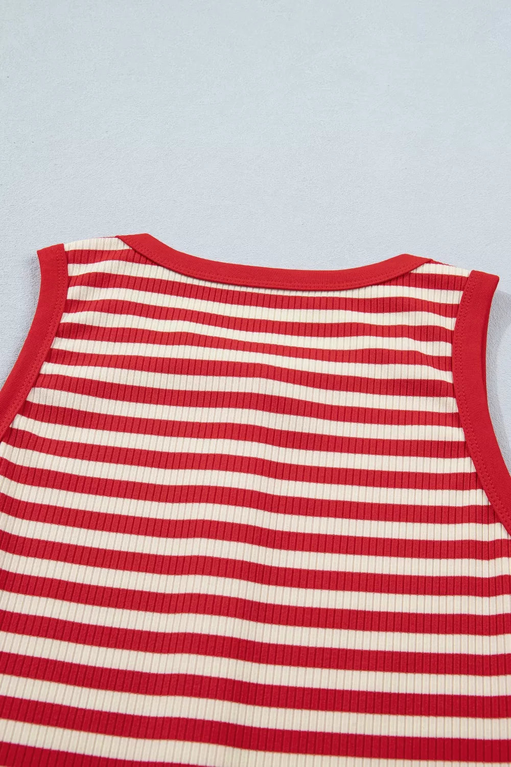Stripe Buttoned Ribbed Knit Tank Top