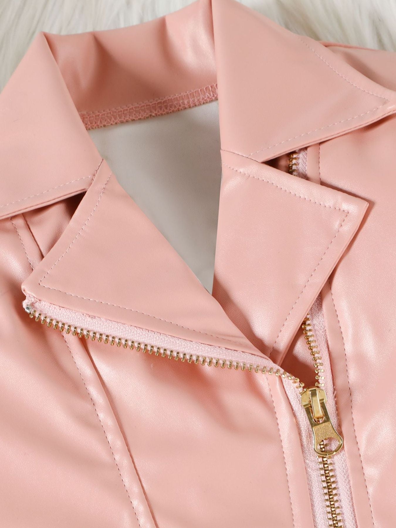 Children's Faux Leather Jacket & Pleated Skirt Set