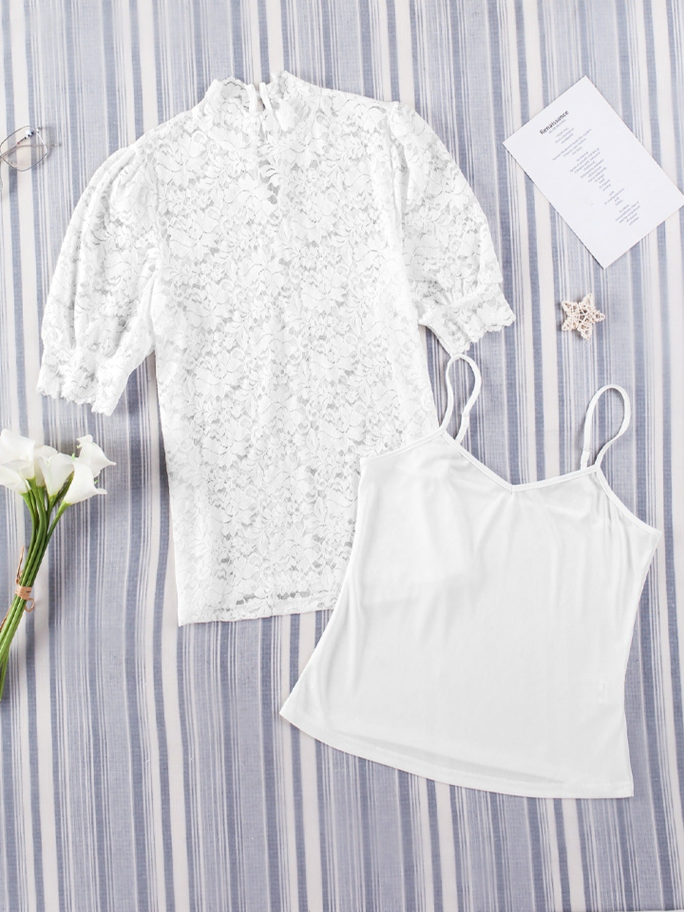 Cami & Lace Short Sleeve Blouse Set