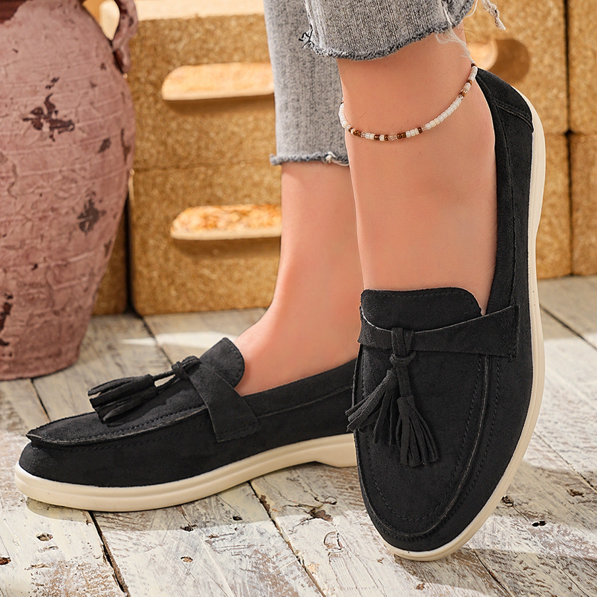 Tassel Round Toe Slip-Ons