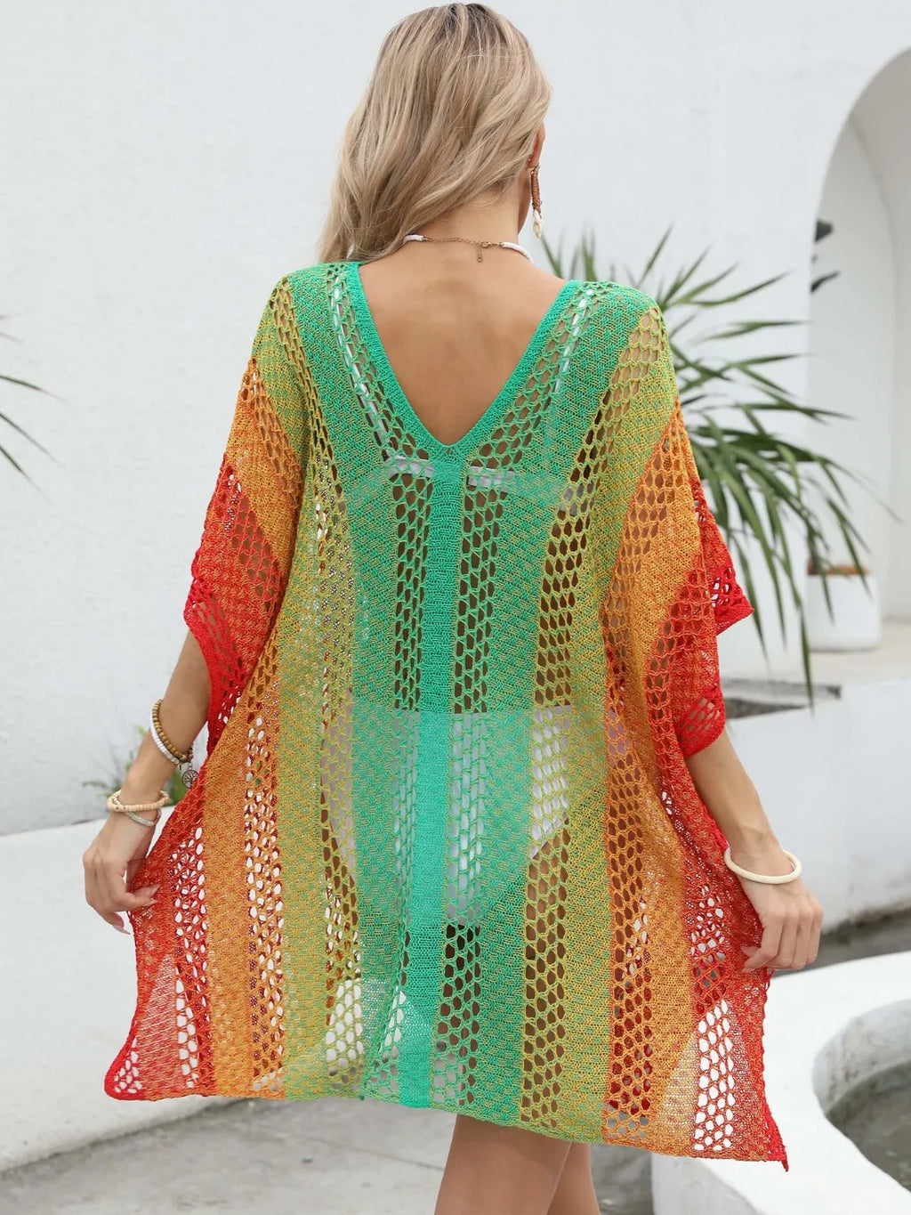 Rainbow Gradient Crochet Beach Cover Up