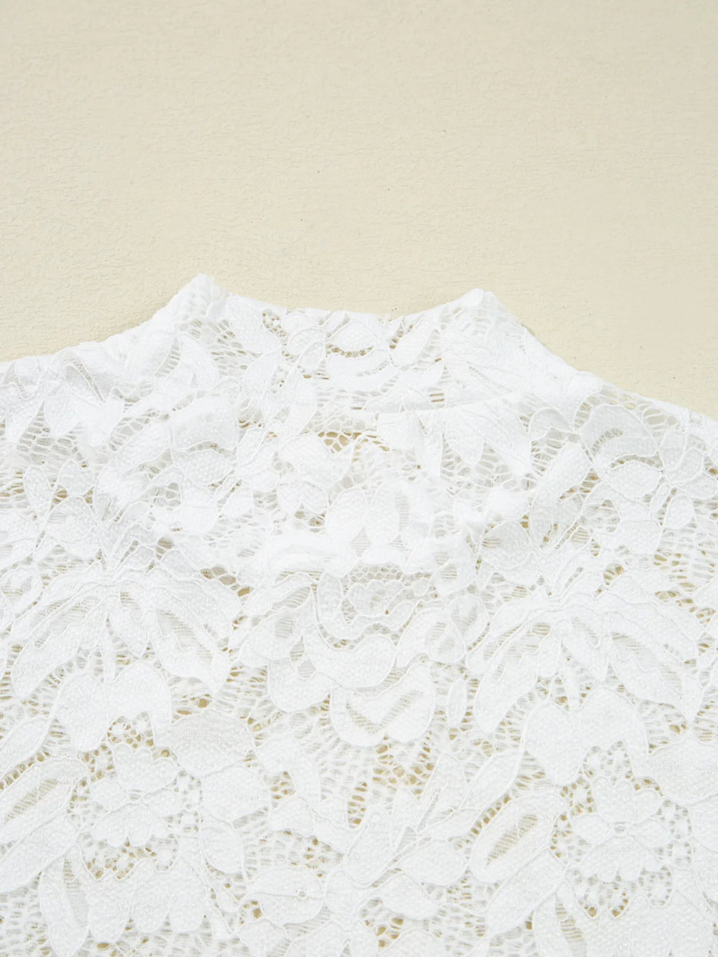 Lace Crochet Bell Sleeve Mock Neck Blouse
