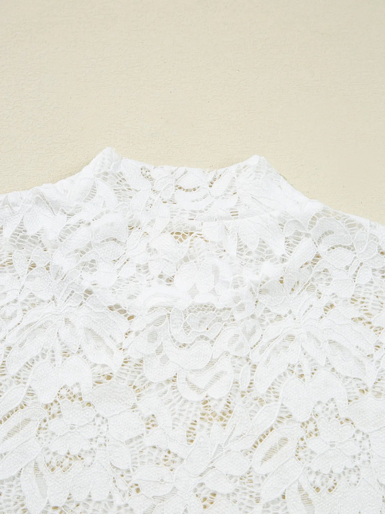 Lace Crochet Bell Sleeve Mock Neck Blouse