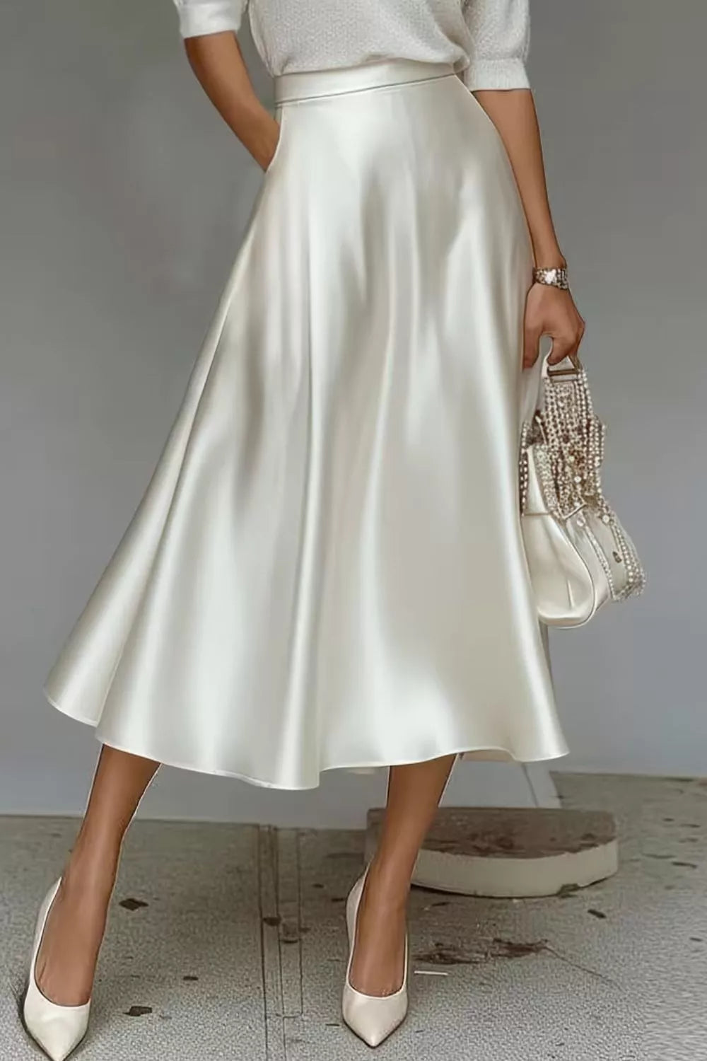 Satin A-Line Midi Skirt