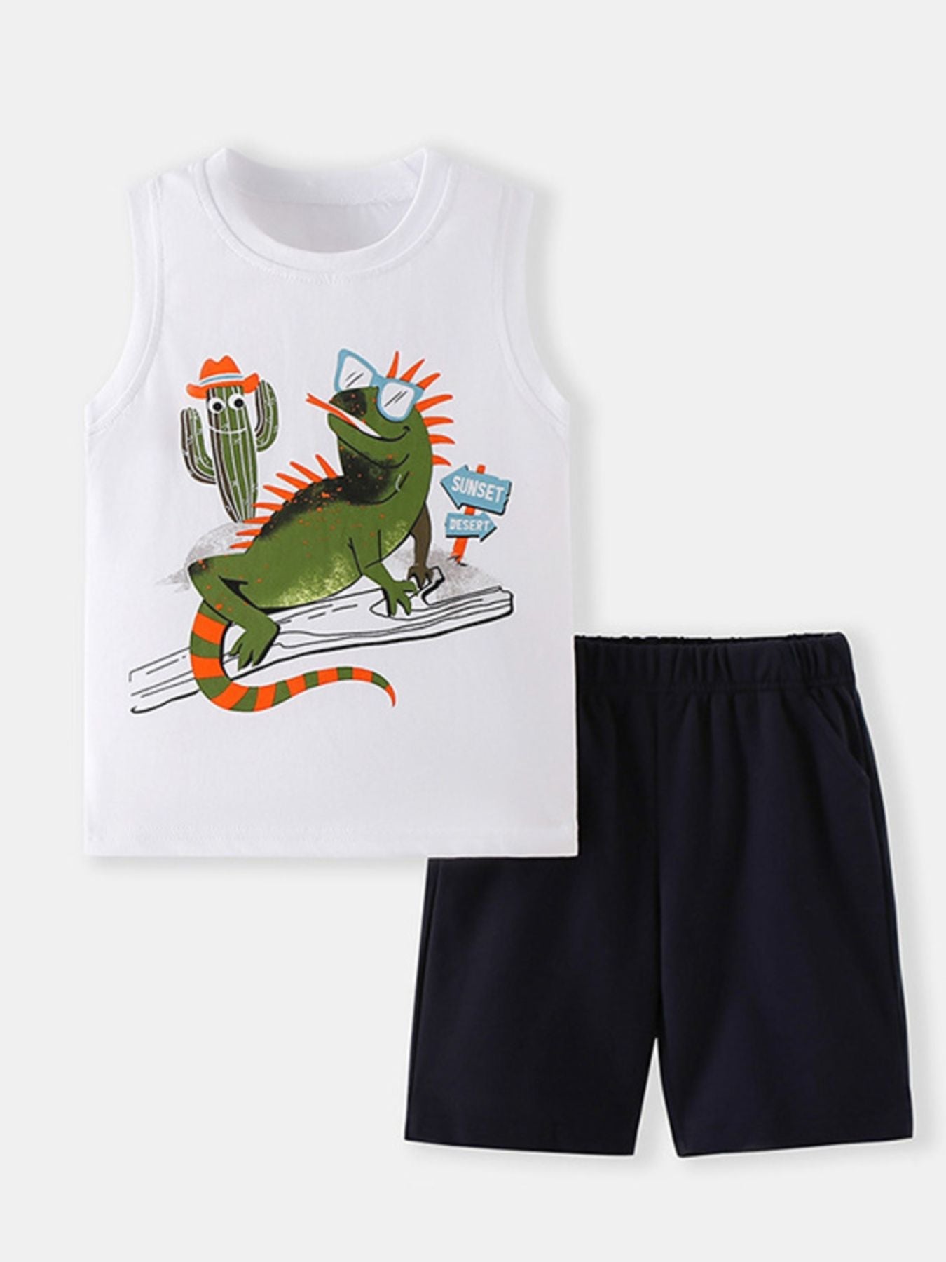 Children's Lizard Round Neck Tank and Shorts Set
