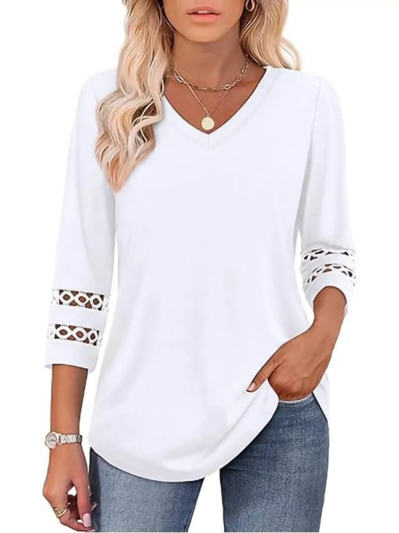 Full Size V-Neck 3/4 Sleeve T-Shirt Plus Size