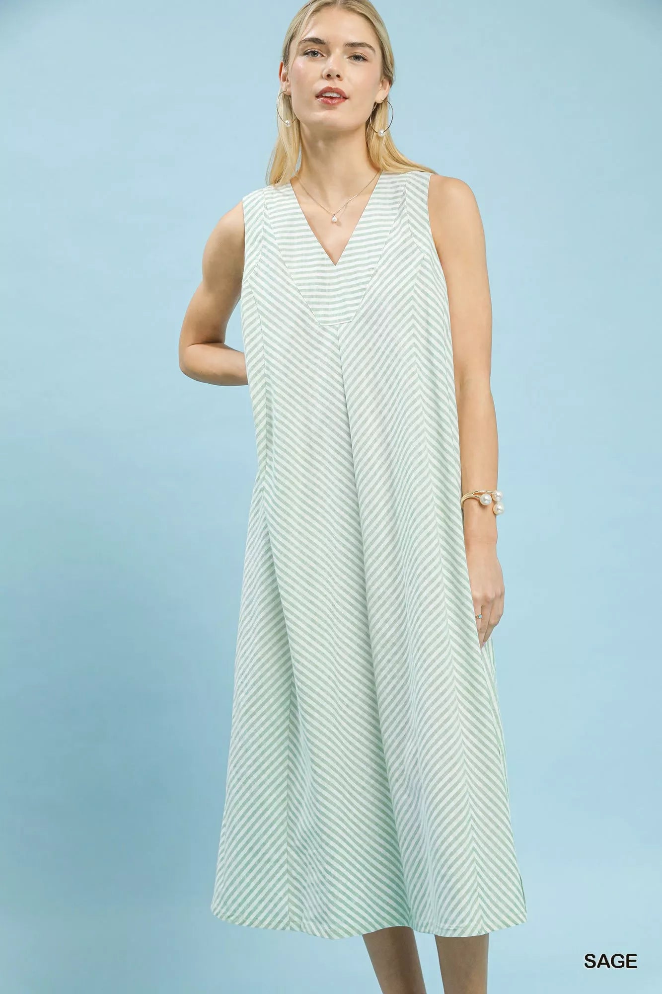 Umgee Chevron Stripe Sleeveless Midi Dress
