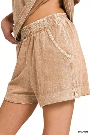 Zenana Halo Snow Washed Exposed Seam Top & Shorts Set