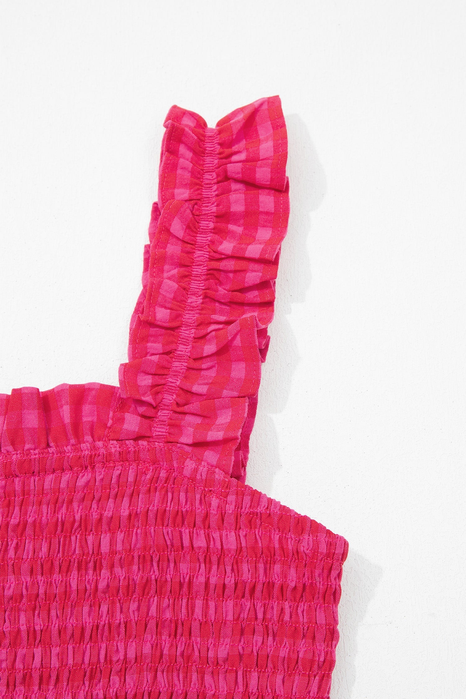 Gingham Plaid Smocked Square Neck Sundress
