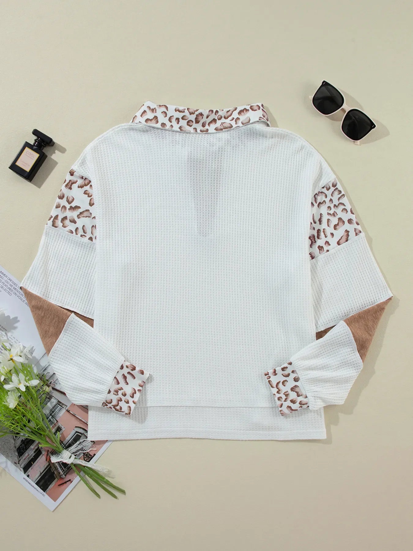 Game Day Bow Embroidered Leopard Color Block Patchwork Top