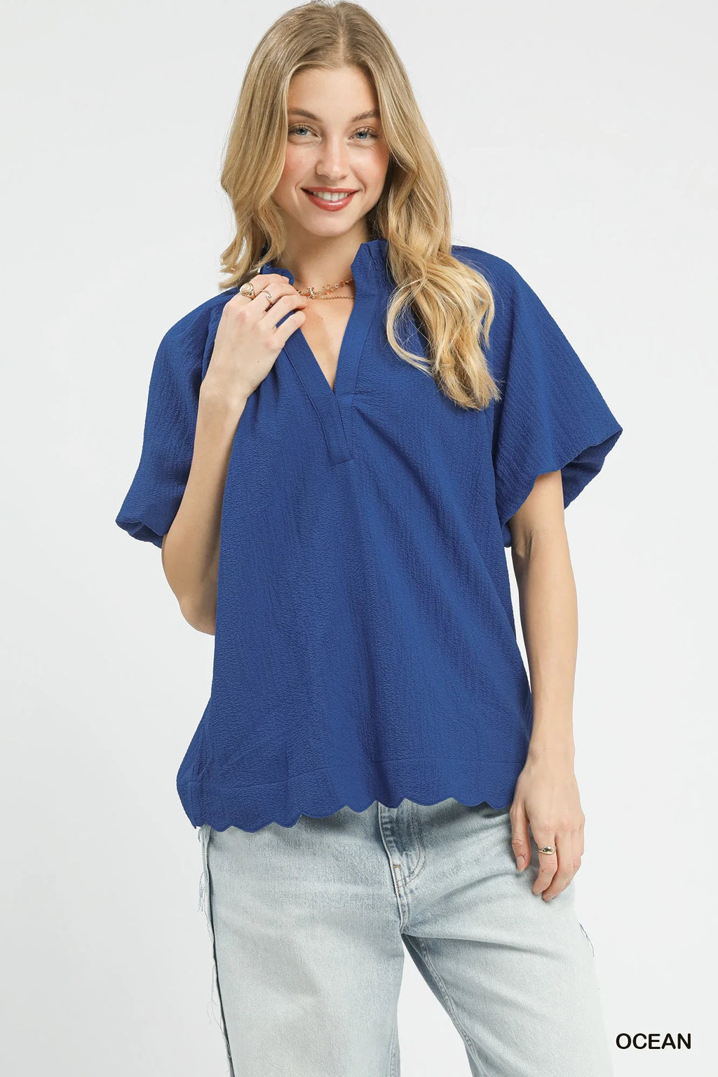 Scalloped Hem Textured Blouse