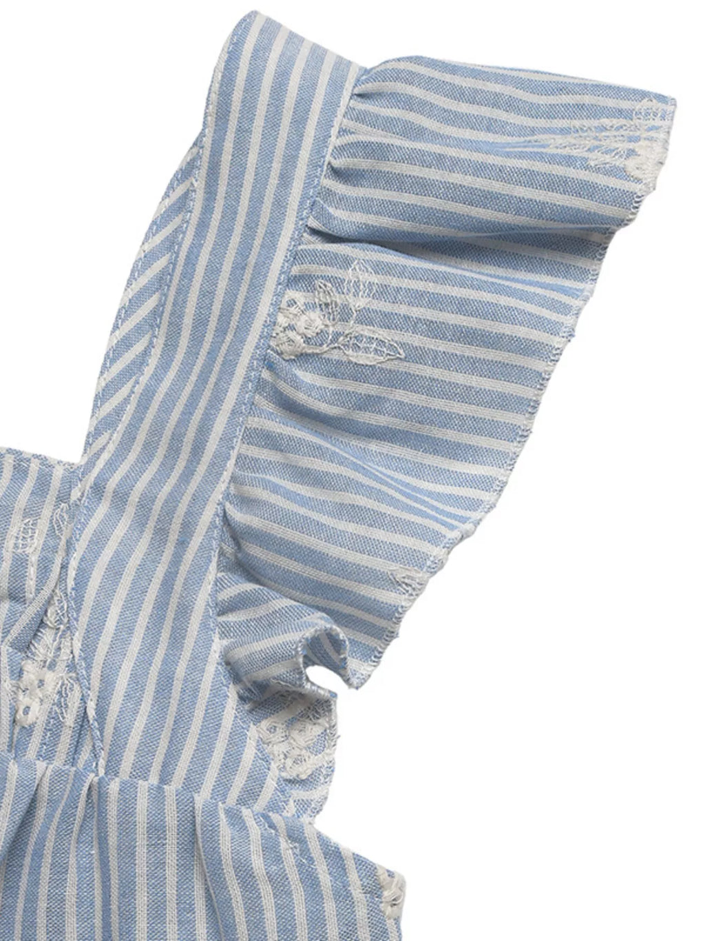 Striped Embroidered Ruffle Sleeve Blouse