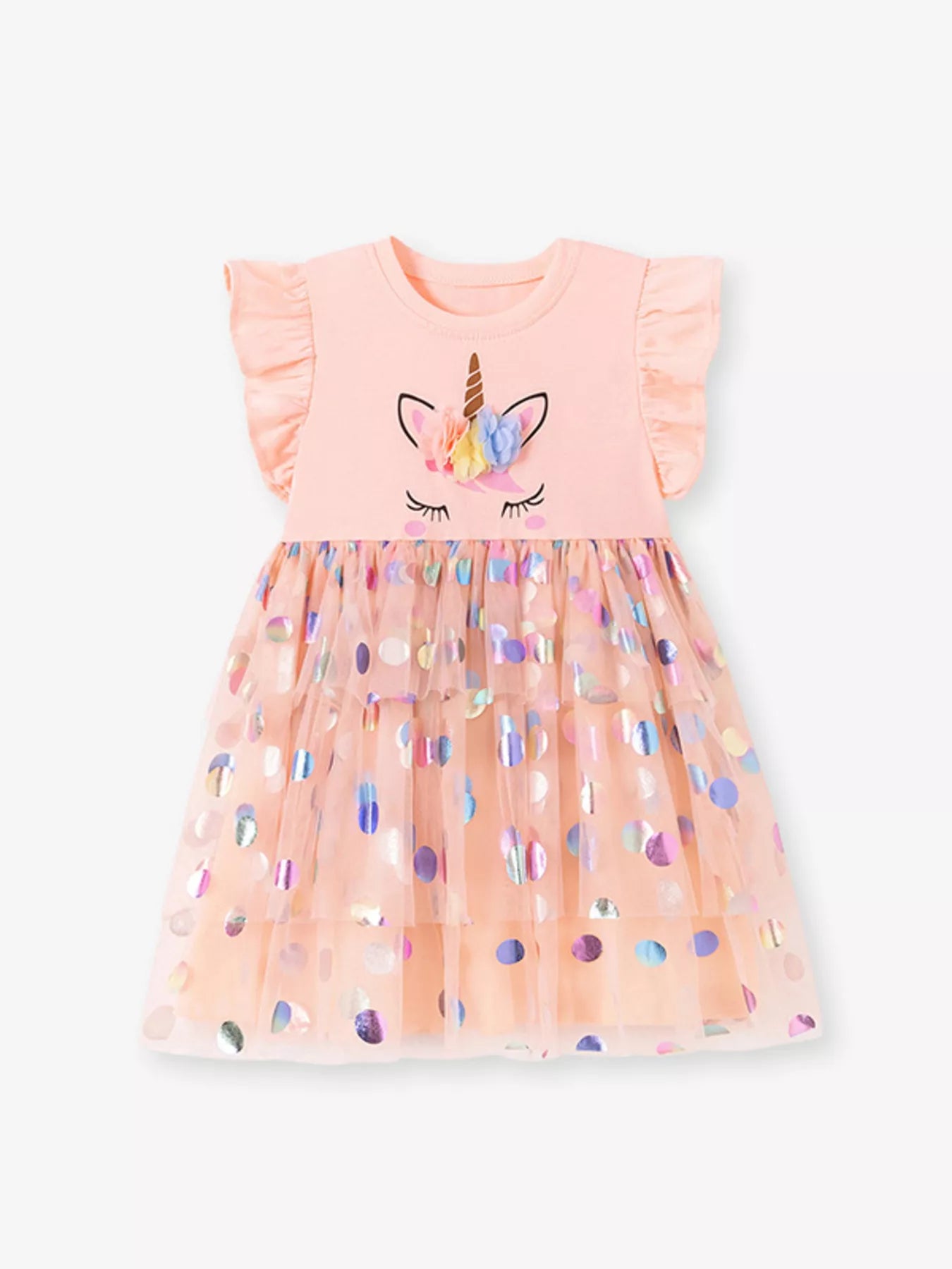 Children's Unicorn Ruffled Sleeve Tulle Dress