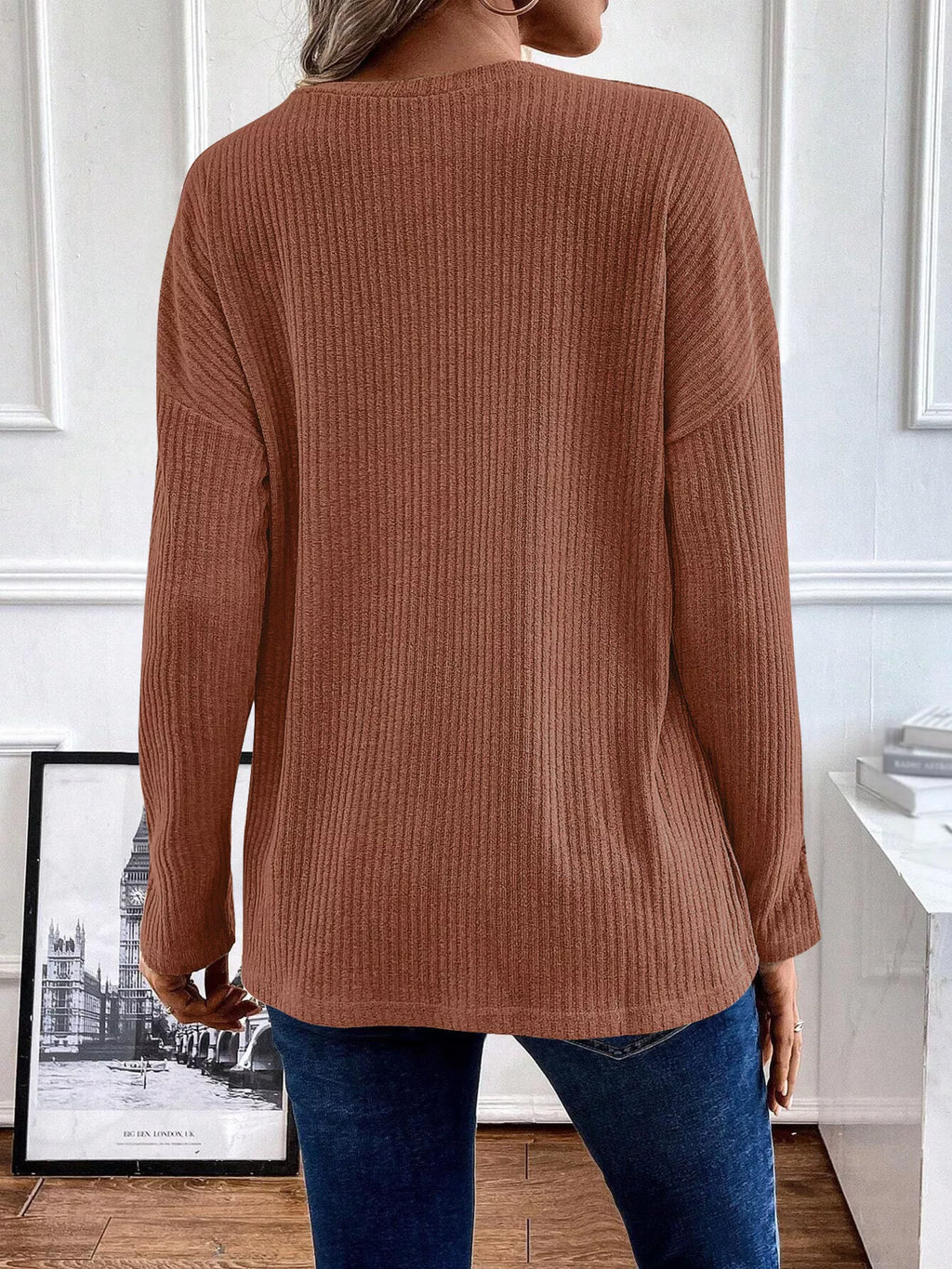 Button-Detail Dropped Shoulder Top