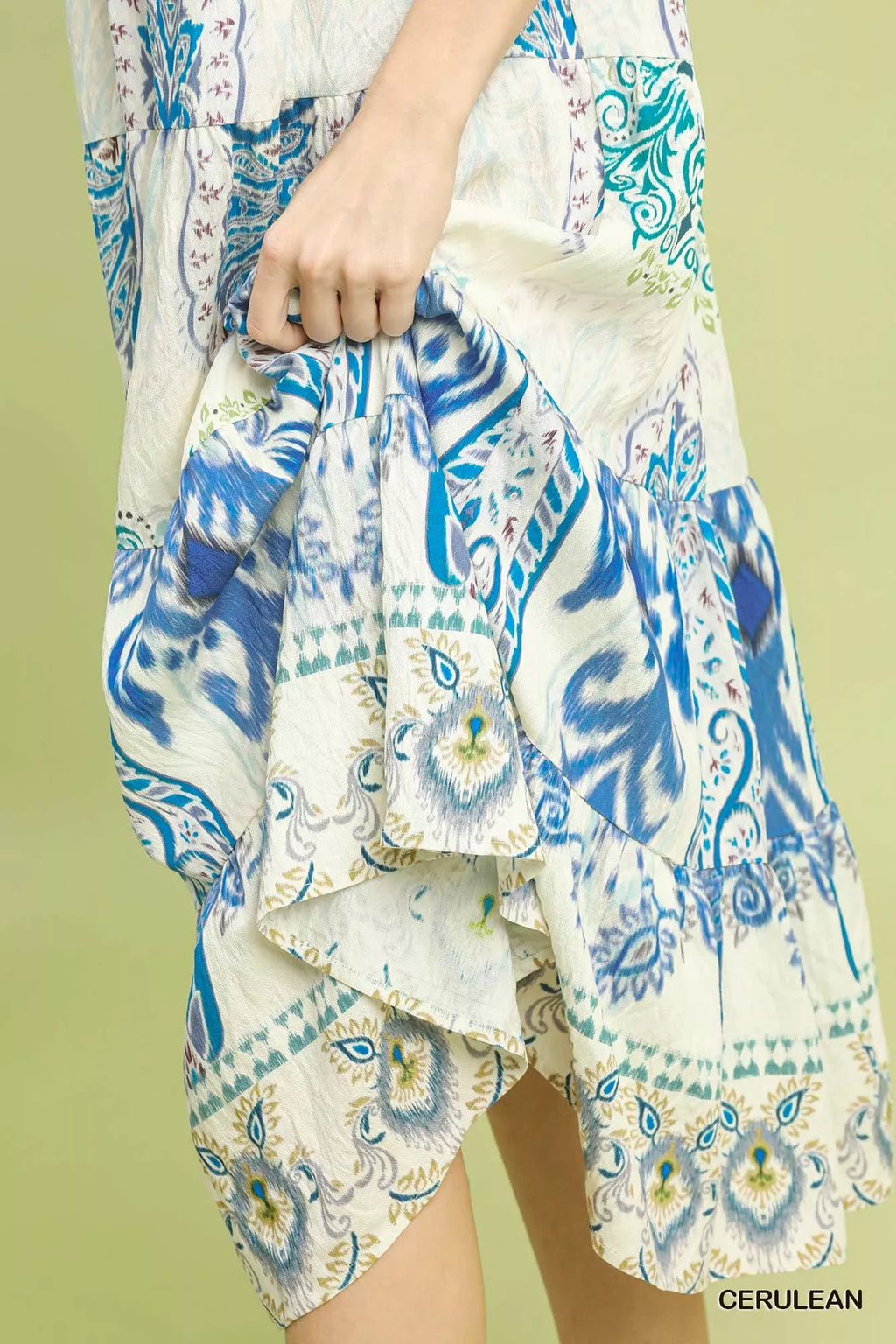 Umgee Boho Boarder Print Ruffle Midi Dress