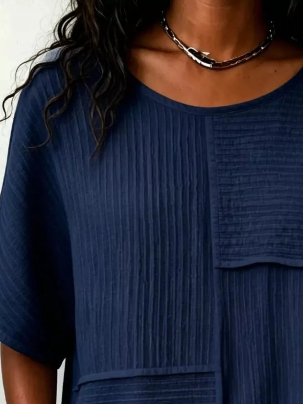 Full Size Texture Round Neck Half Sleeve Blouse Plus Size