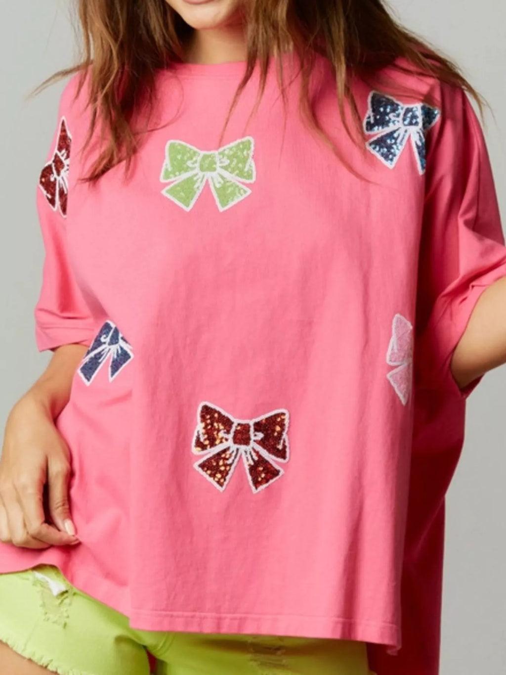 Sequin Bow Round Neck T-Shirt