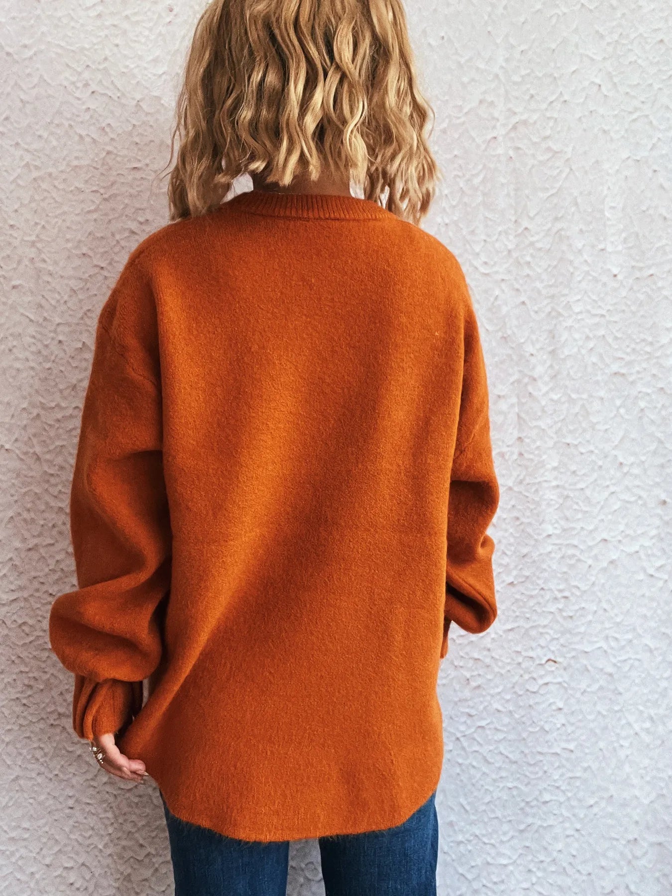Round Neck Dropped Shoulder Sweater