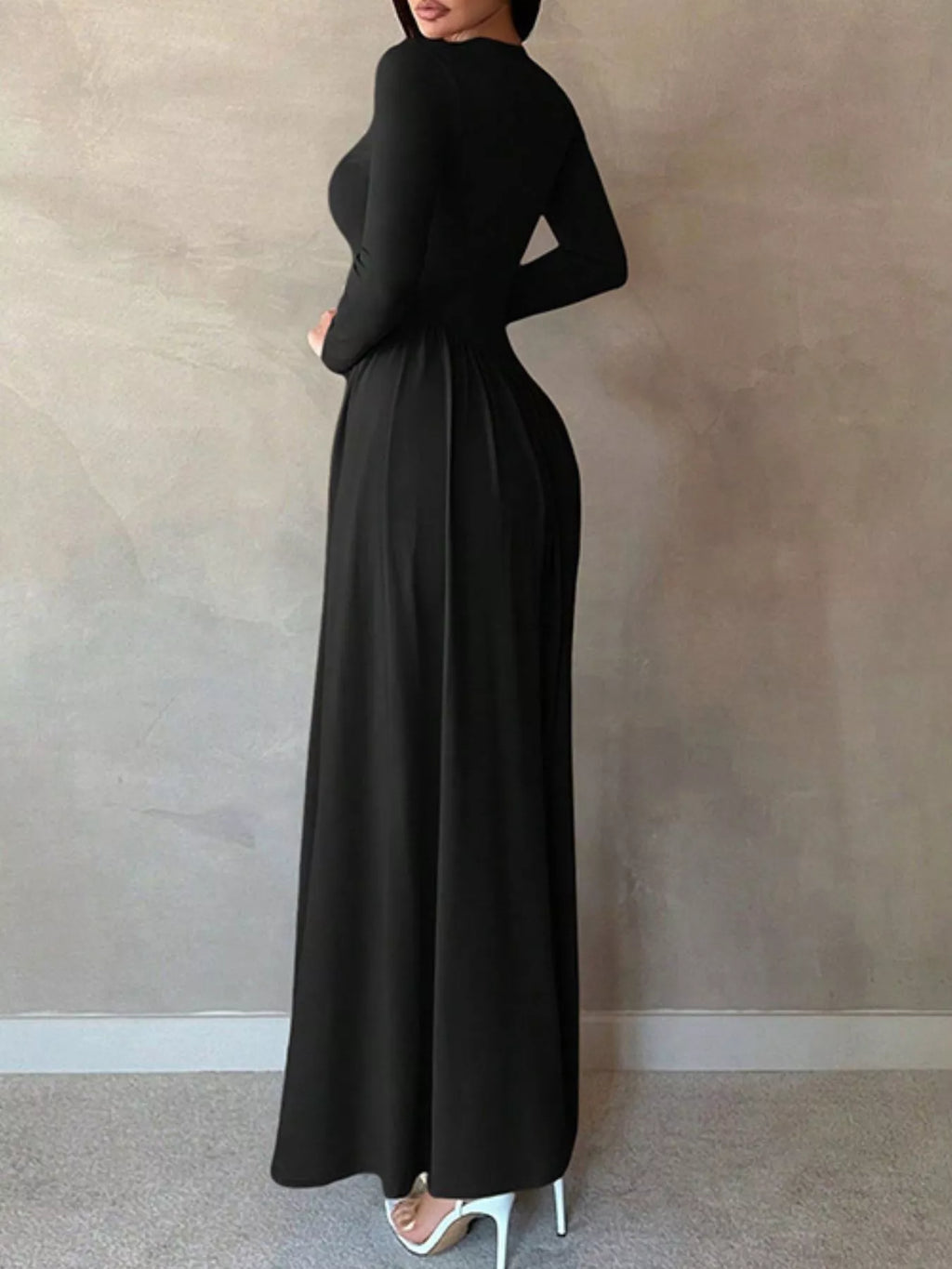 Long Sleeve Ruched A-Line Maxi Dress
