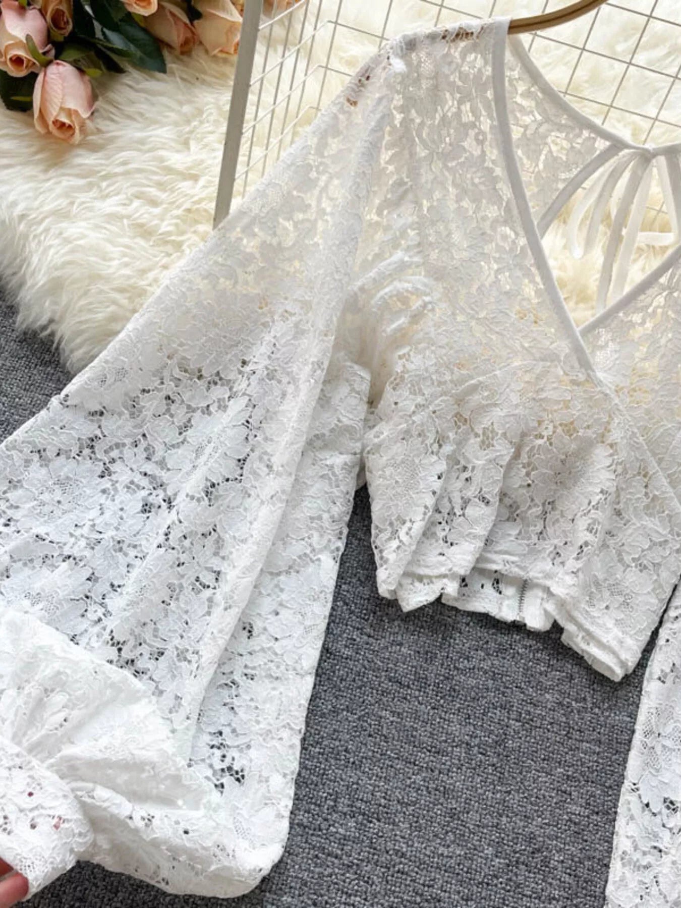 Lace Tie Back Long Sleeve Top