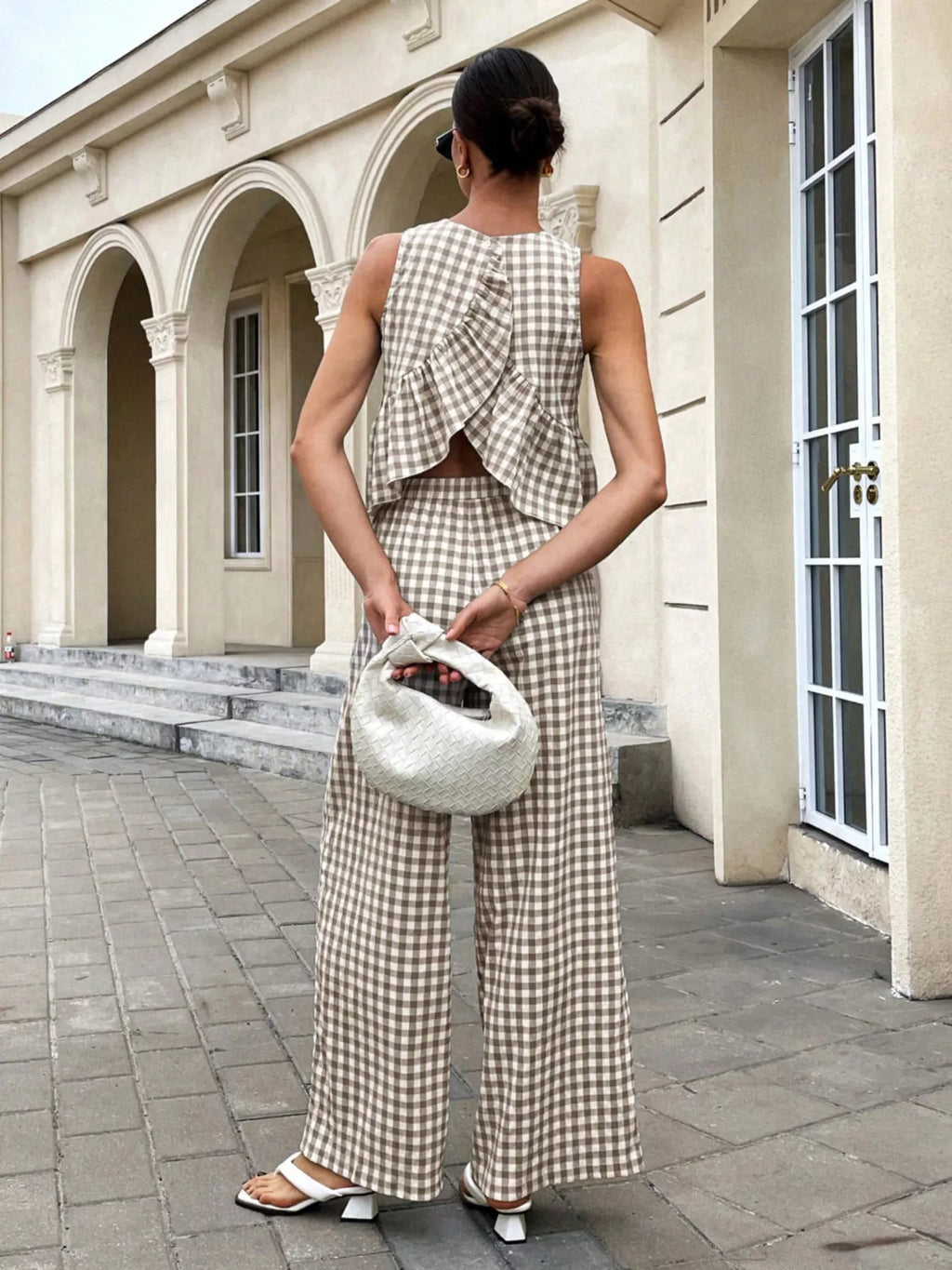 Gingham Sleeveless Top and Wide Leg Pants Set