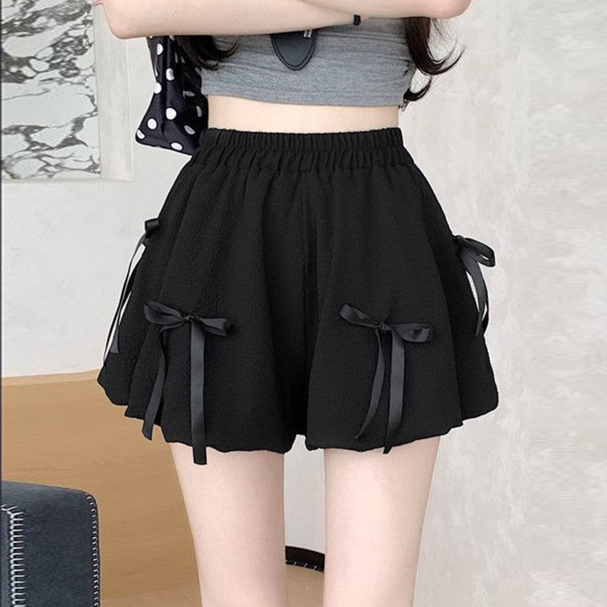 Bowknot High Waist Bubble Skirt