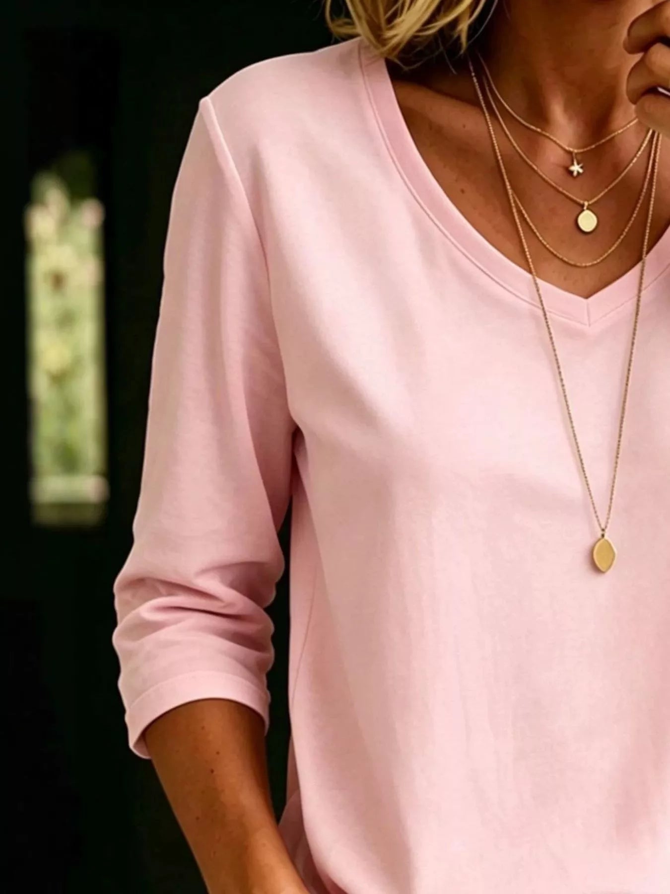 Full Size V-Neck 3/4 Sleeve T-Shirt Plus Size