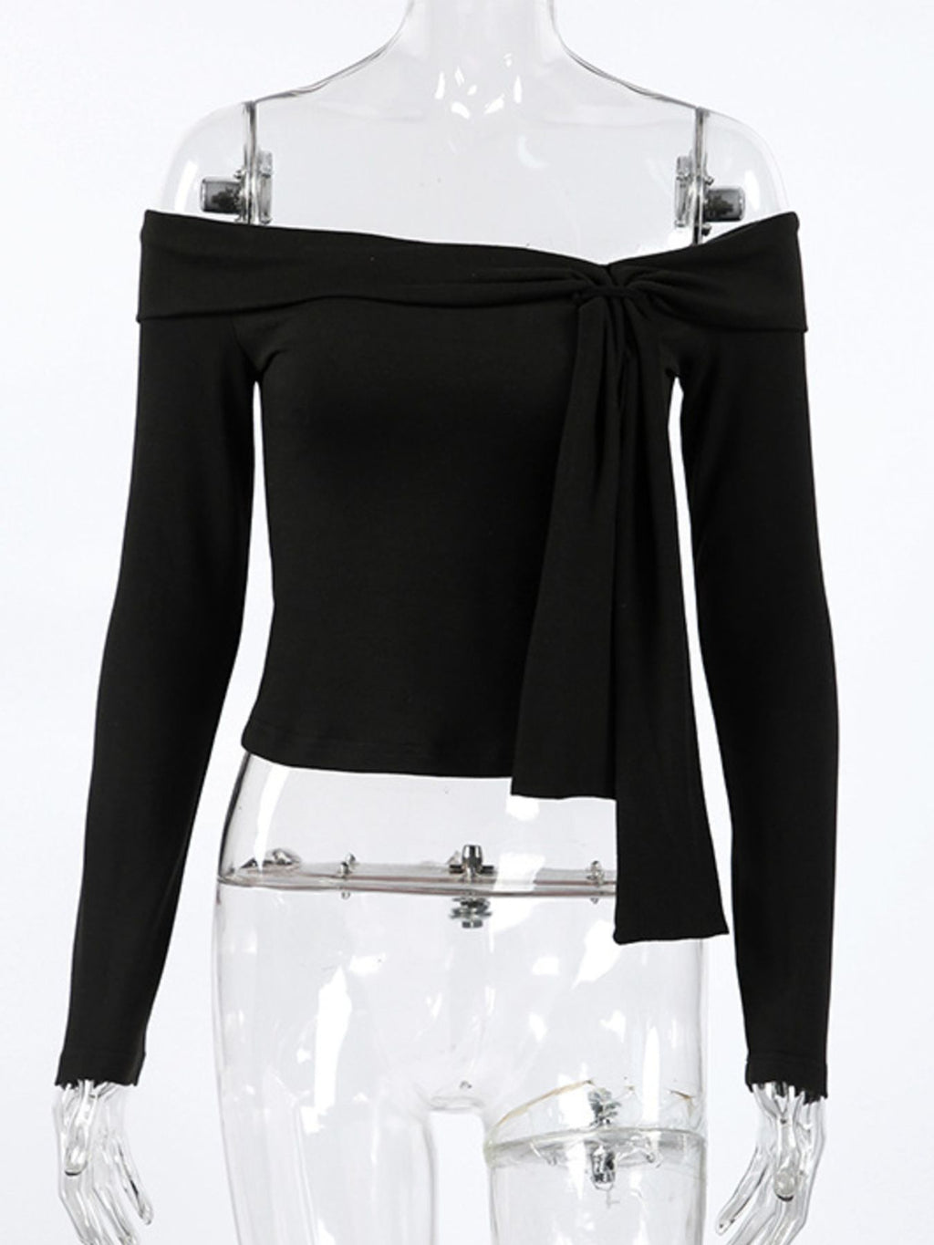 Off-Shoulder Tie-Front Long Sleeve Blouse