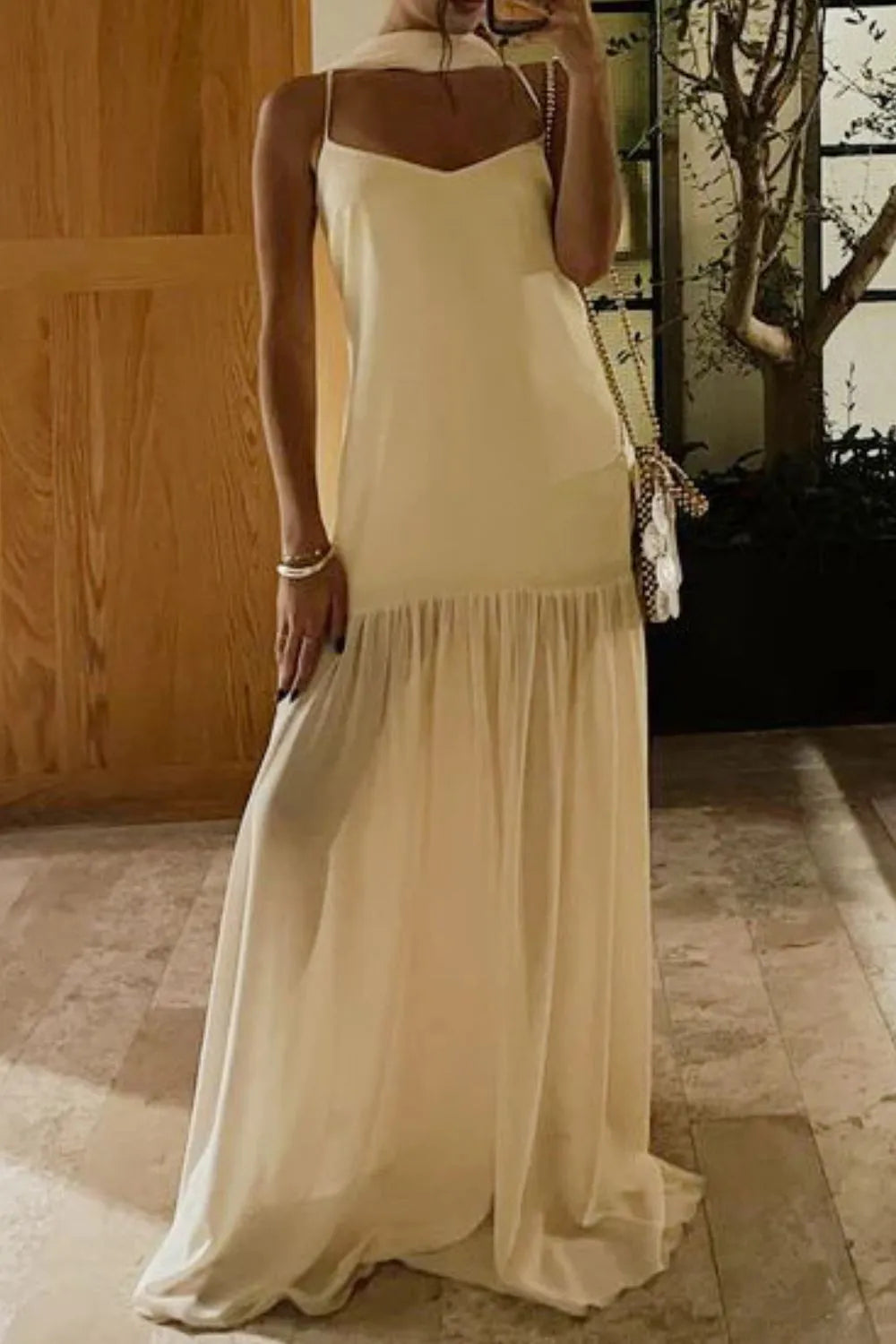 Adjustable Strap Maxi Cami Dress with Scarf
