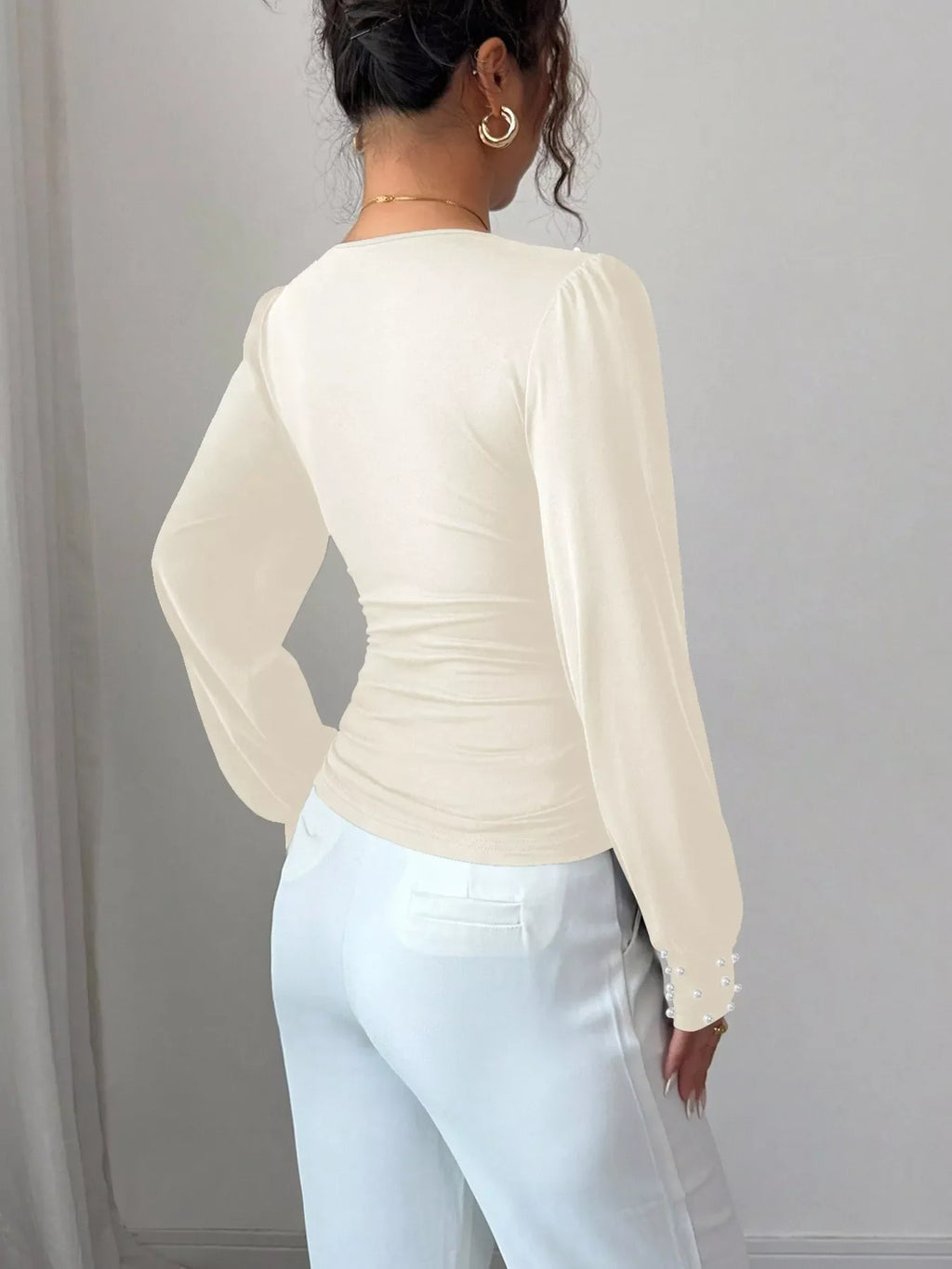 Pearl Embellished V-Neck Blouse