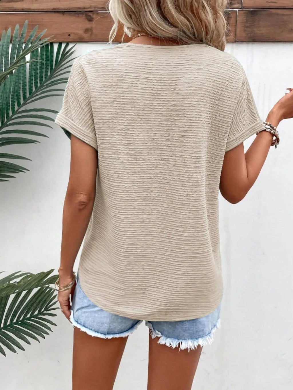Textured Solid Color Short Sleeve Top