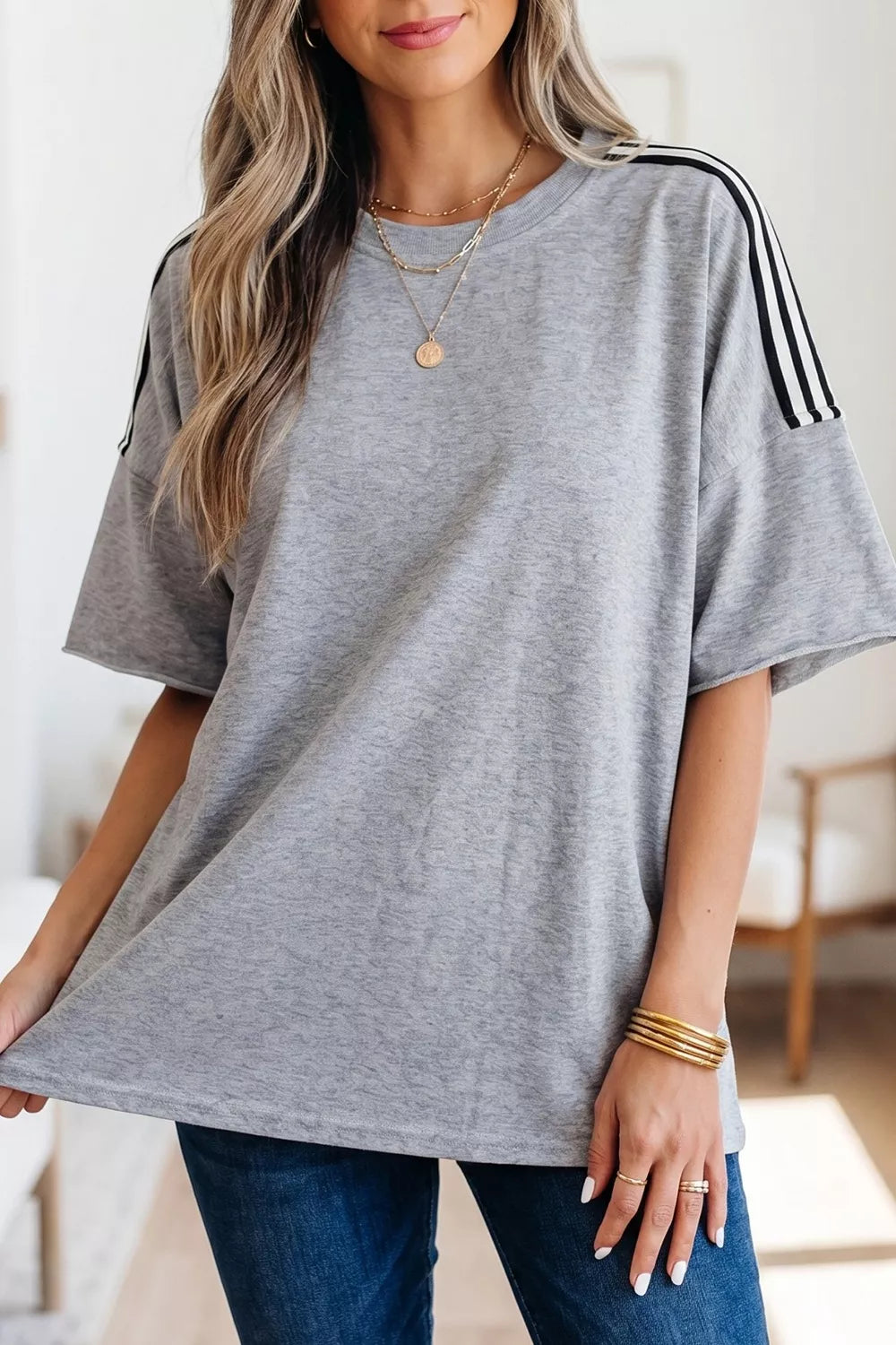 Striped Shoulder Relaxed Fit T-Shirt