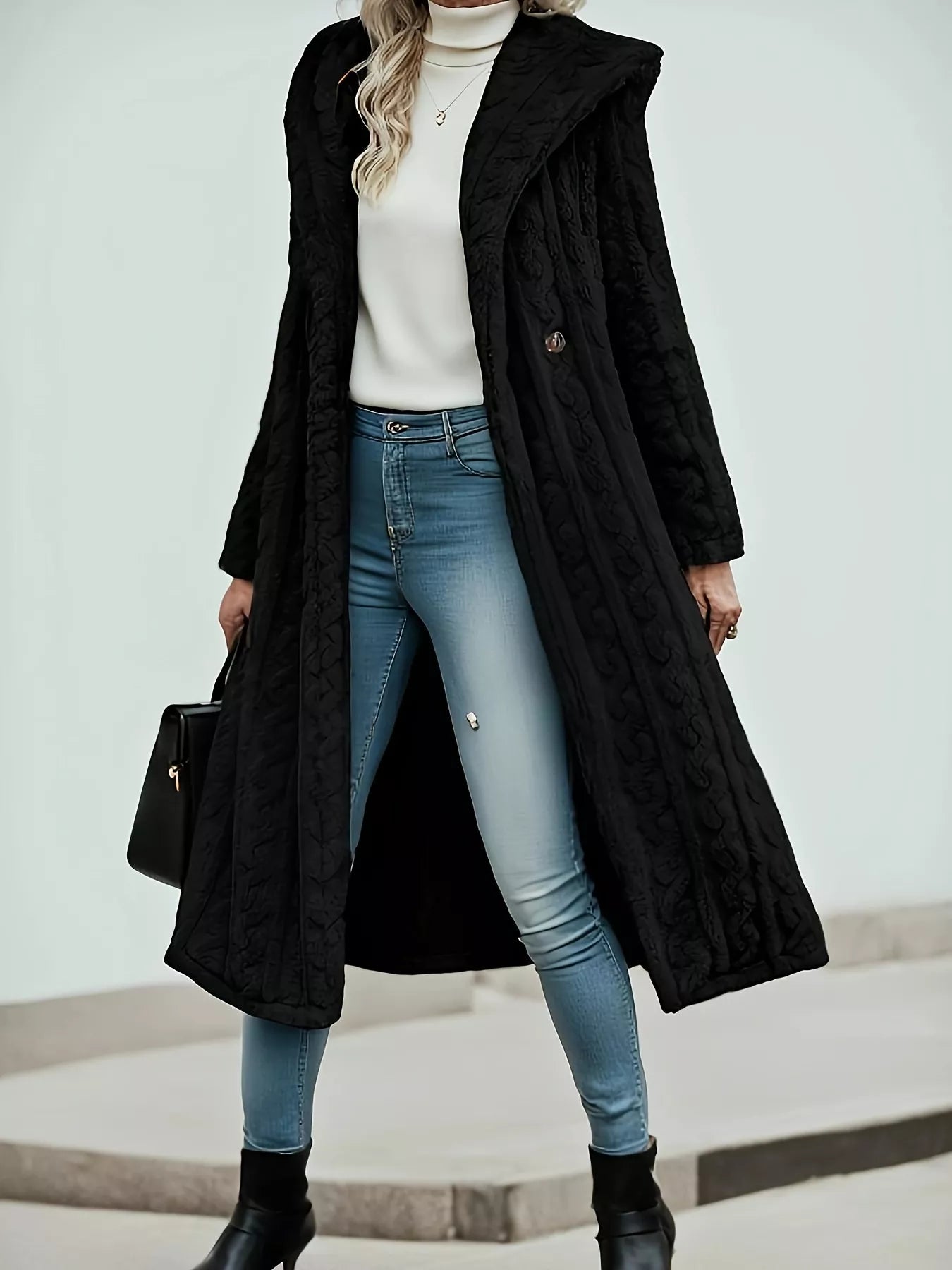 Cozy Hooded Button Up Longline Outerwear