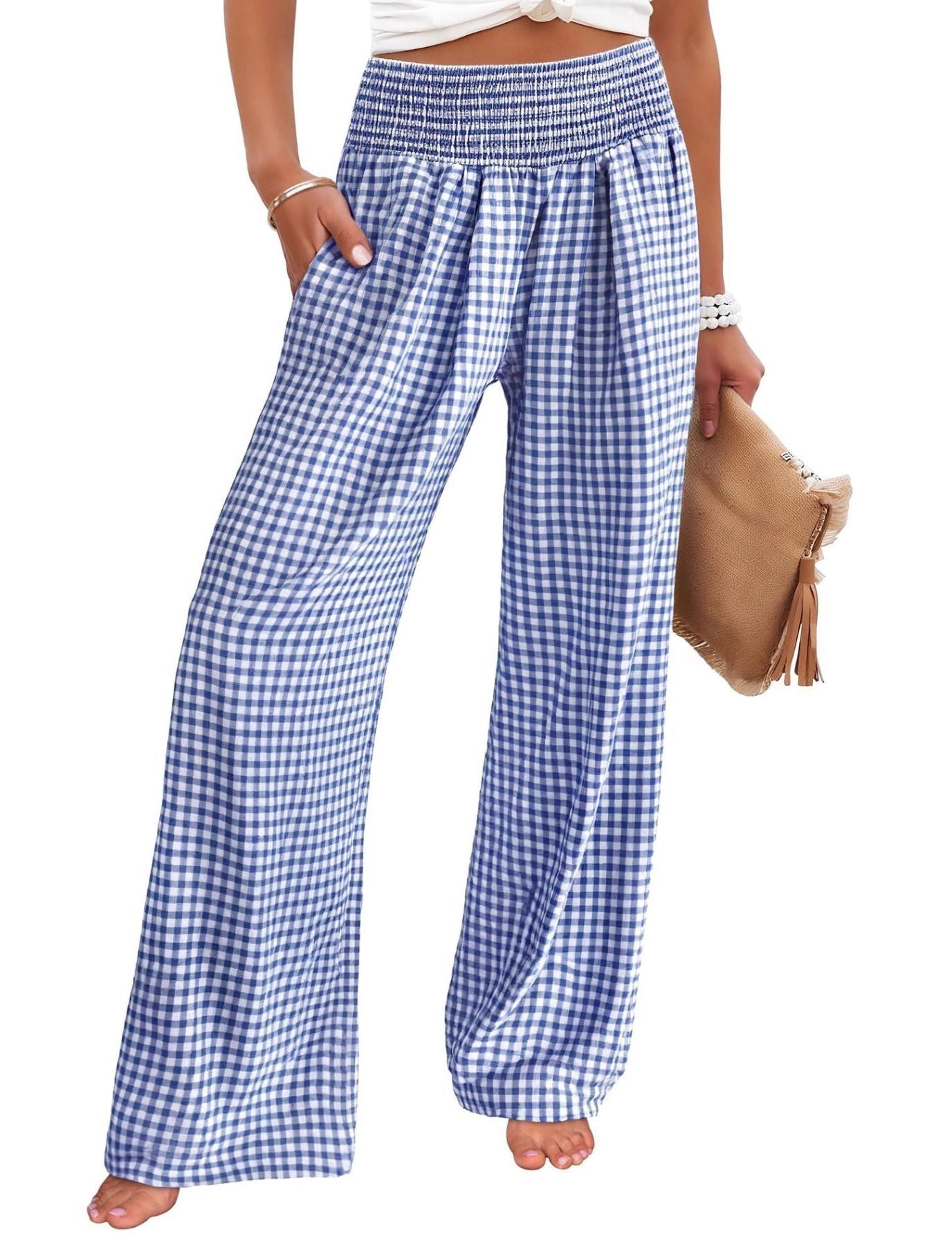 Gingham High Waist Wide Leg Pants